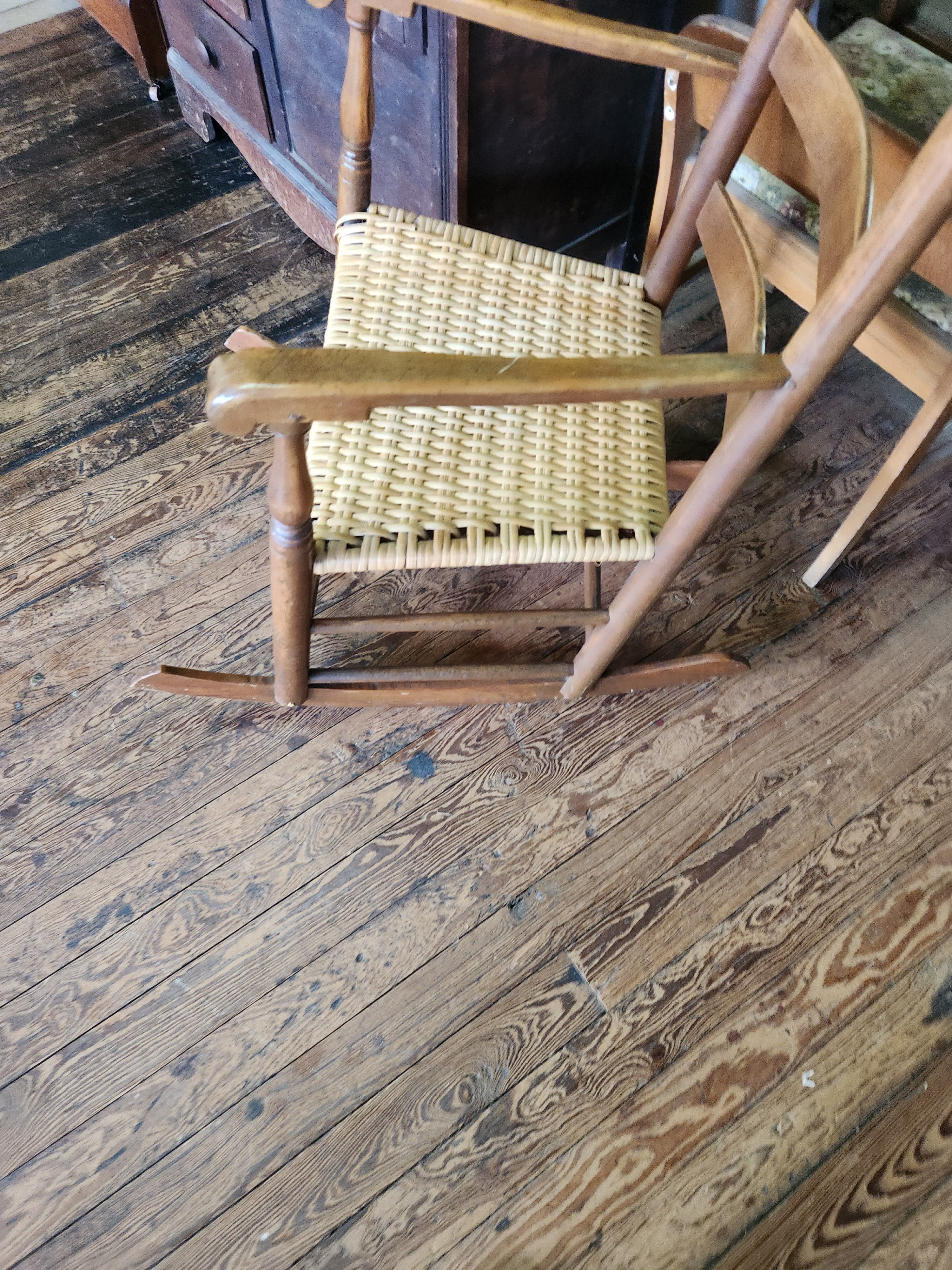 Vintage Ladder-Back Woven Splint Seat Rocking Chair