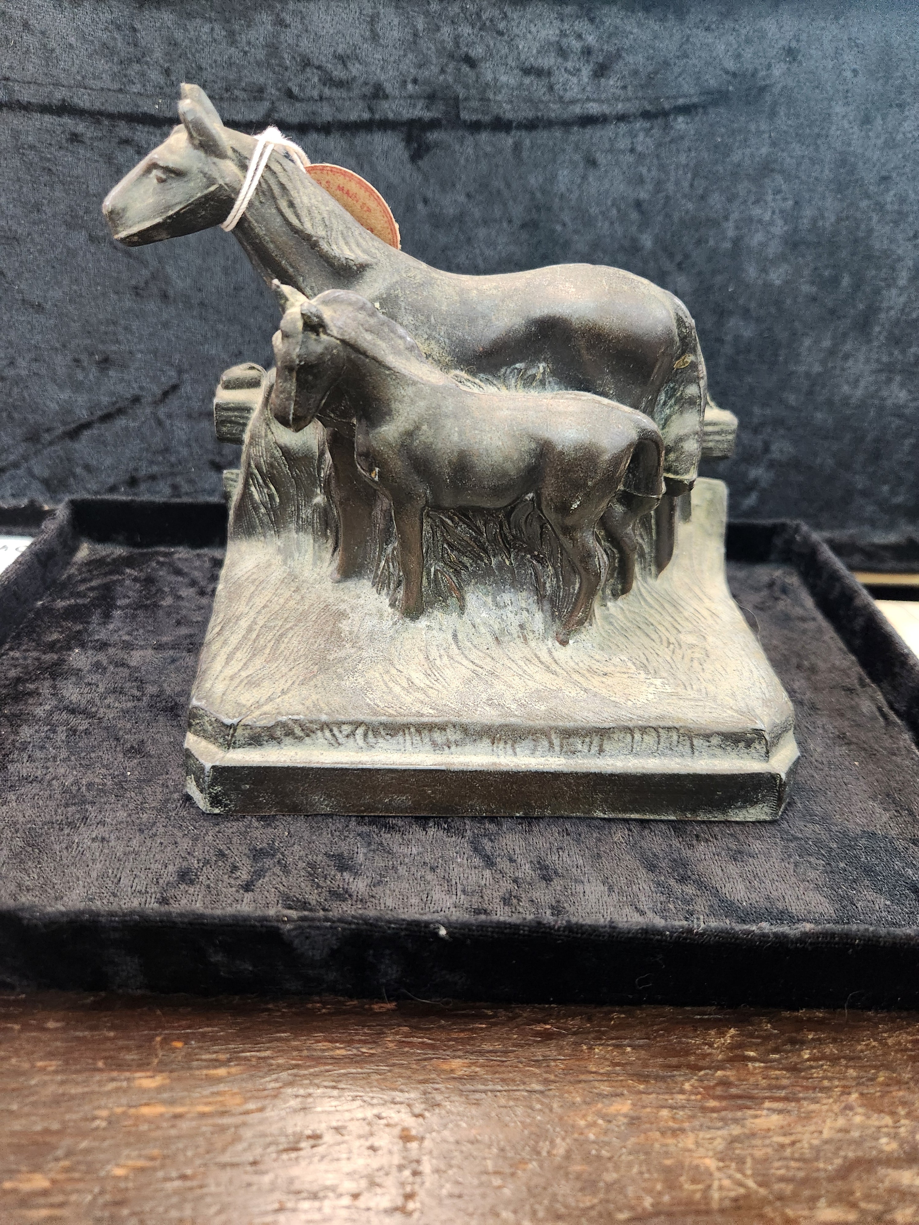 Vintage Cast Metal Mare and Foal Bookend