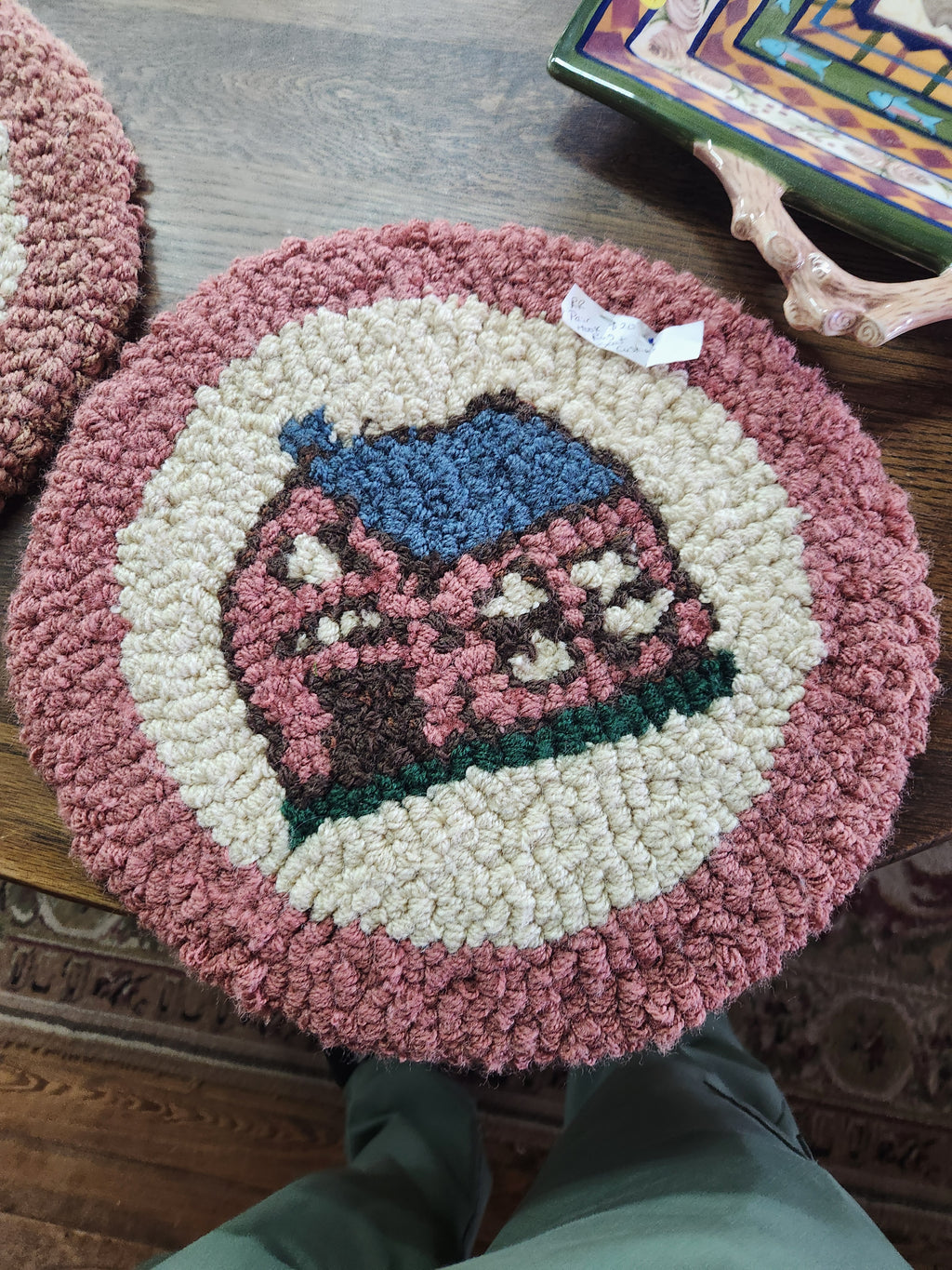 Pair of Vintage Hook Rug Seat Cushions
