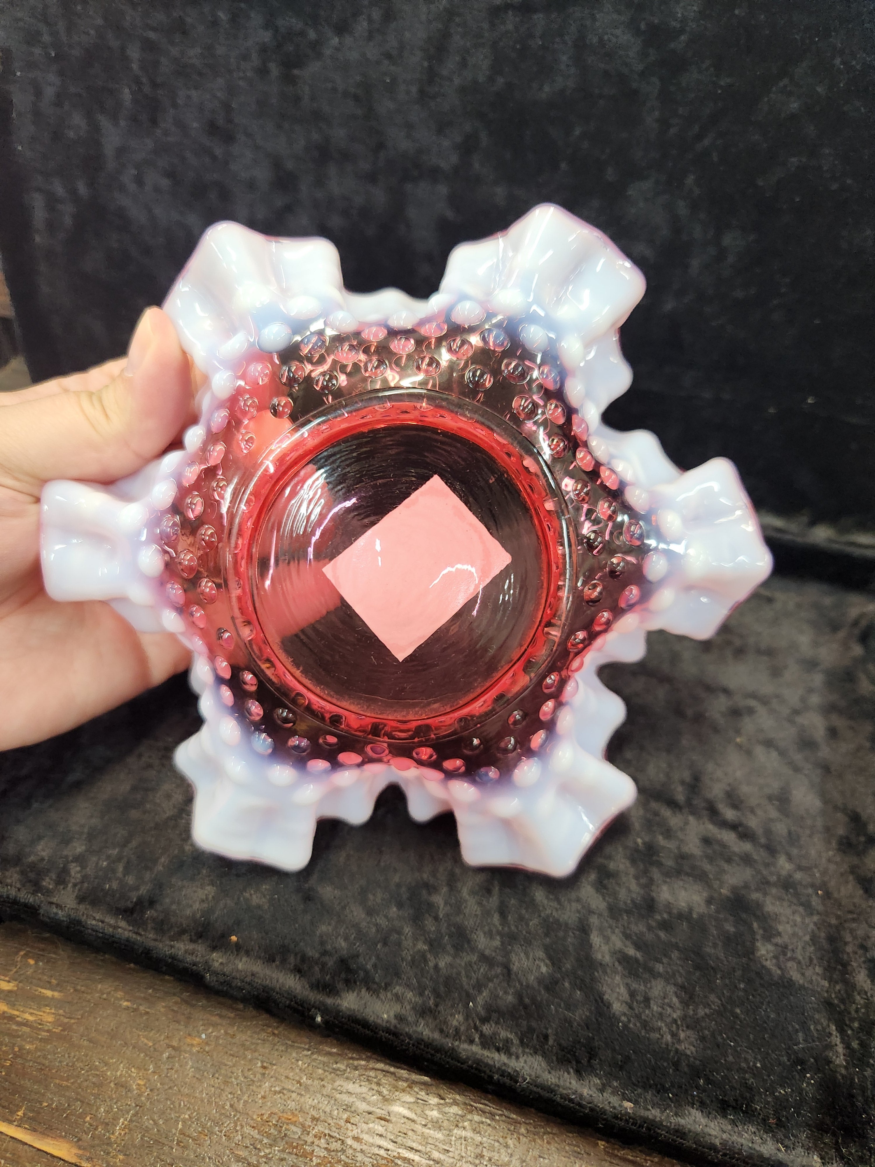 Vintage Fenton Raspberry Ruffled Dish