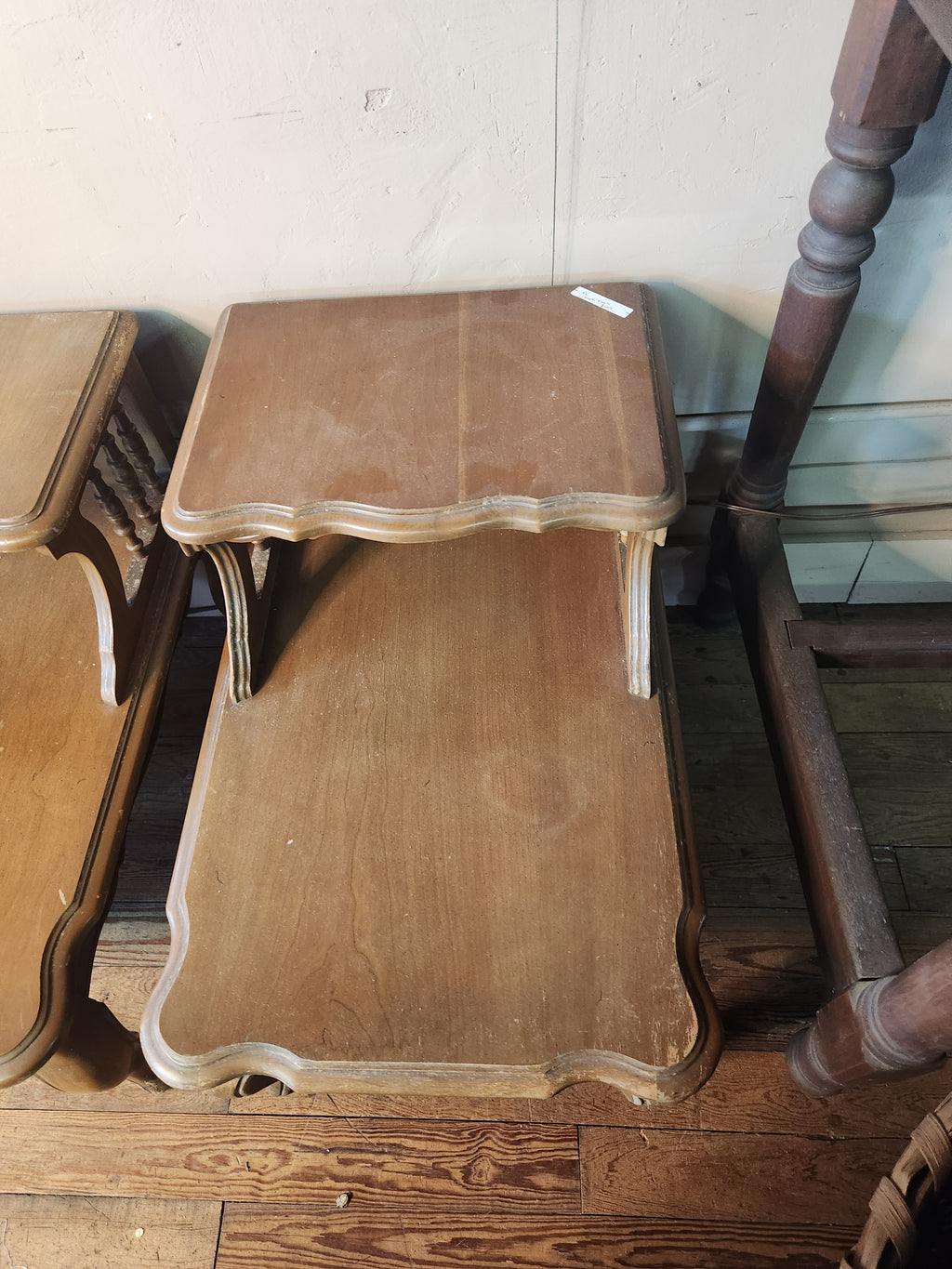 Pair of Vintage Mid-Century Wooden Two-Tier Step End Tables