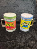 Vintage Tin S& P Shakers Country Flowers