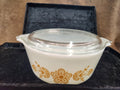 Vintage Pyrex Casserole Dish with Lid Butterfly Gold Pattern