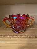 Vintage Carnival Glass Heirloom Sunset Amberina Two-handled Sugar Bowl