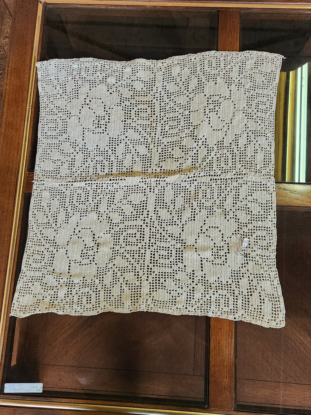 Vintage Hand-Crocheted Ecru Filet Crochet Piece