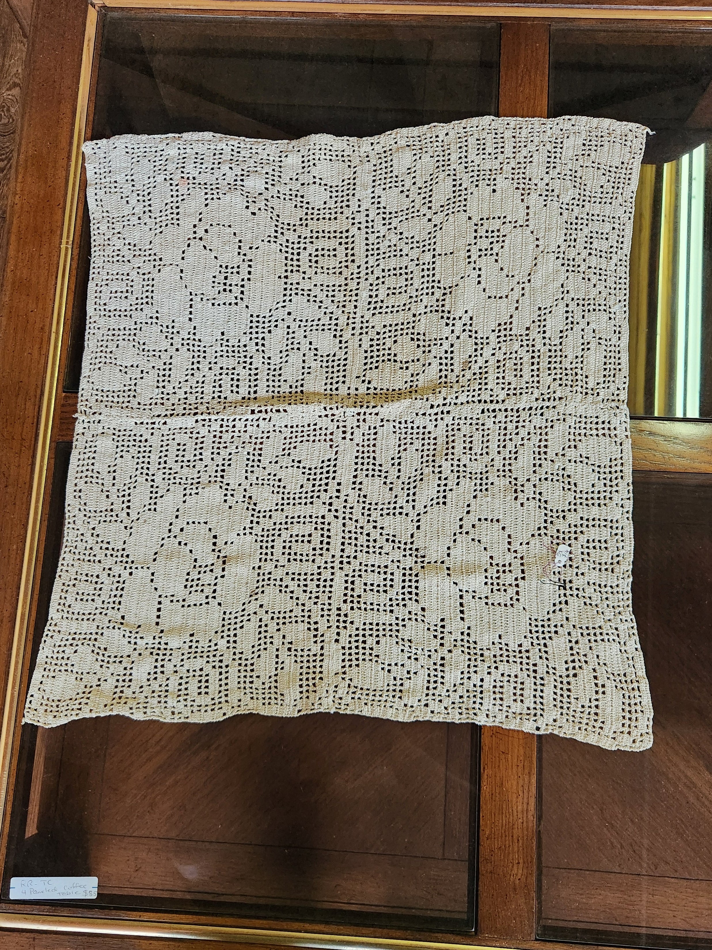 Vintage Hand-Crocheted Ecru Filet Crochet Piece