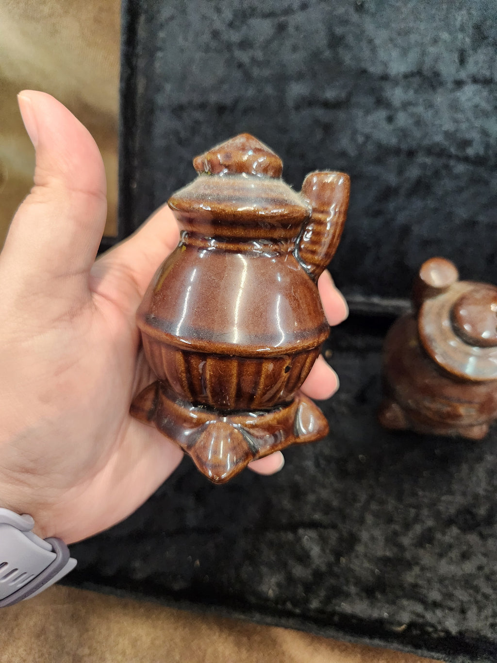 Vintage Dark Brown Ceramic Pot-Belly Stove S&P Shakers