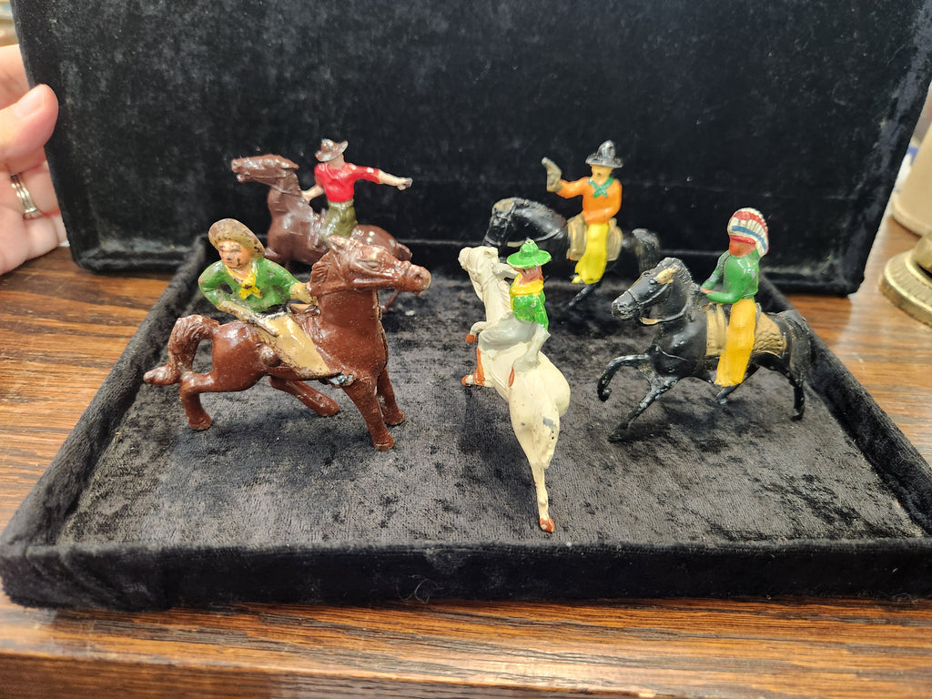 Vintage Painted Metal Cowboys & Indian Toys