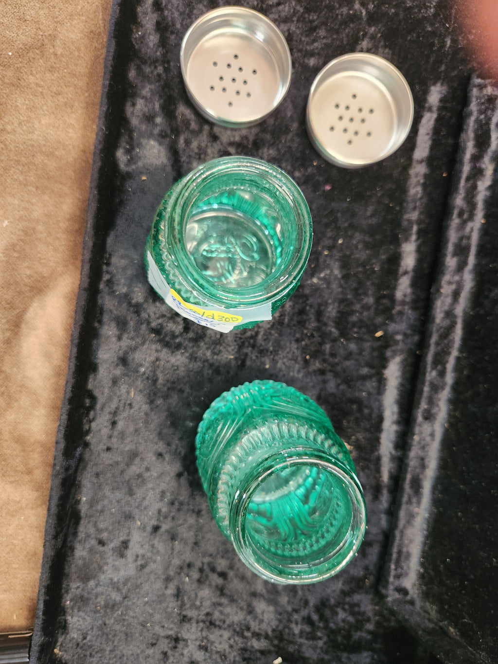 Pioneer Woman Adeline Teal Pressed Glass S&P Shakers