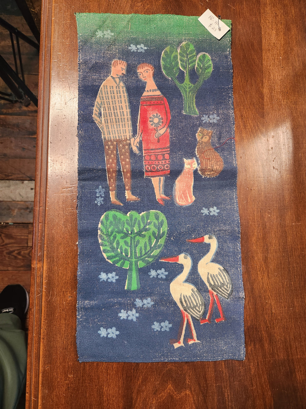 Vintage German Printed Jute Wall Hanging Tapestry