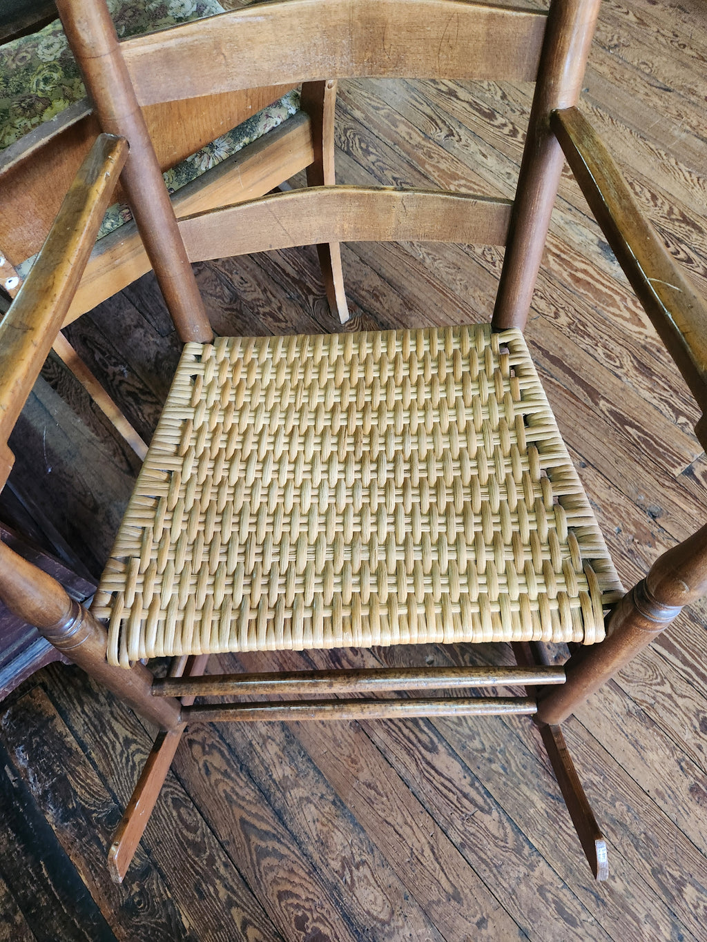 Vintage Ladder-Back Woven Splint Seat Rocking Chair