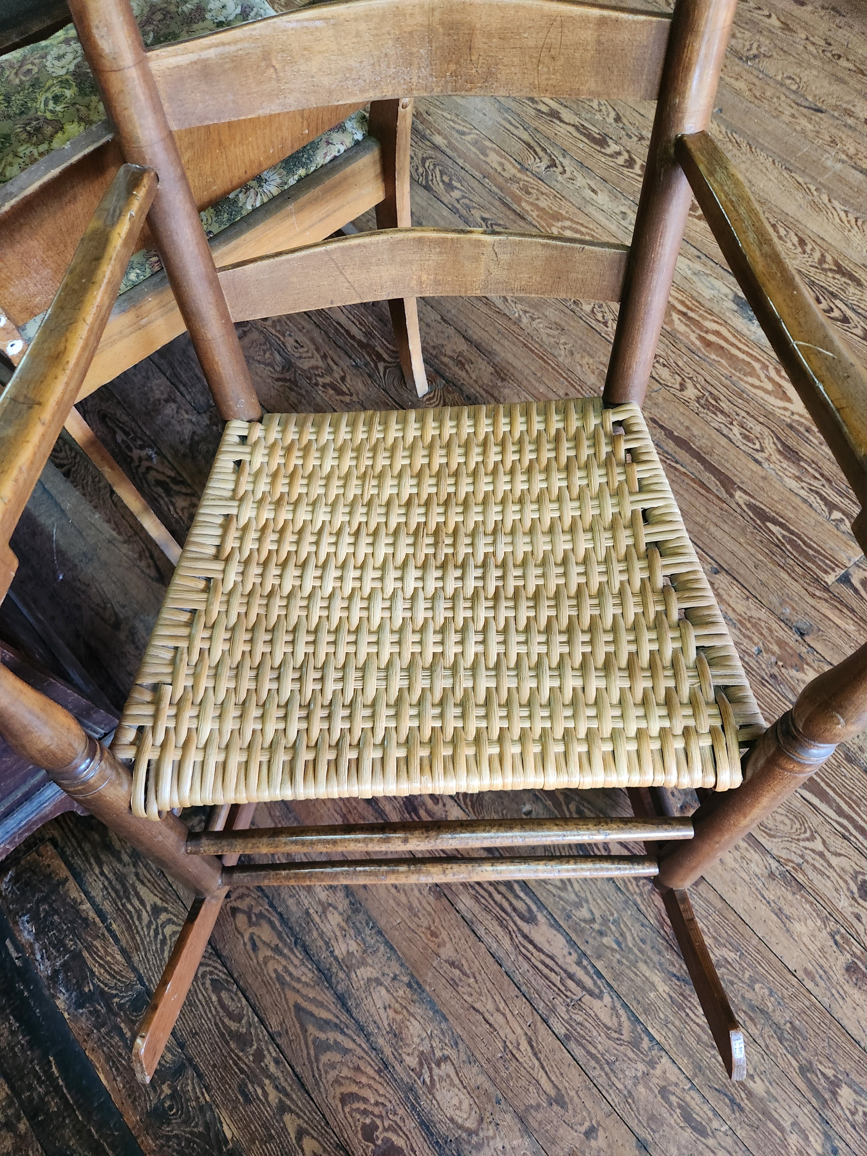 Vintage Ladder-Back Woven Splint Seat Rocking Chair