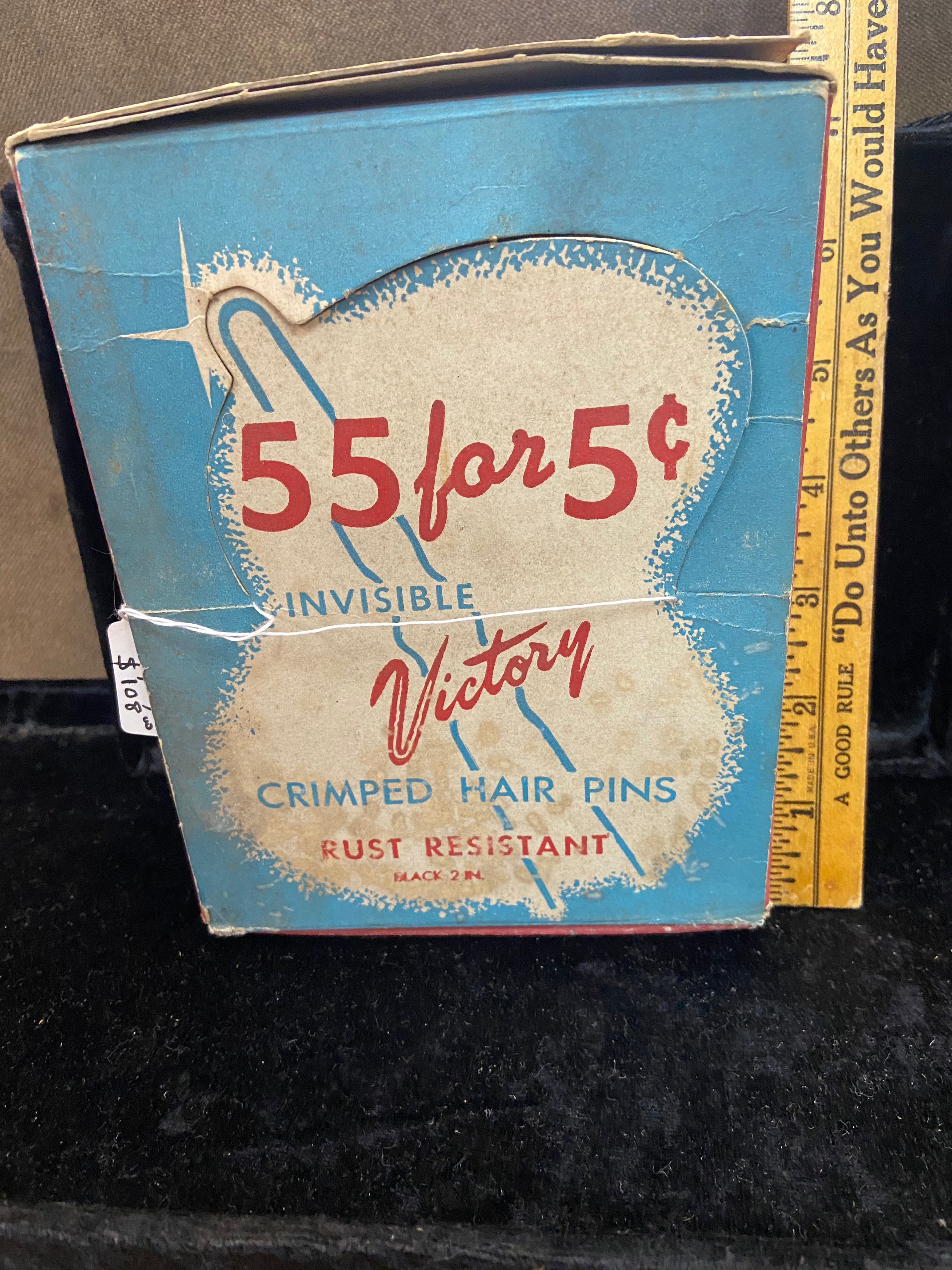 Vintage 1940s "Victory" Crimped Hair Pin Box Display