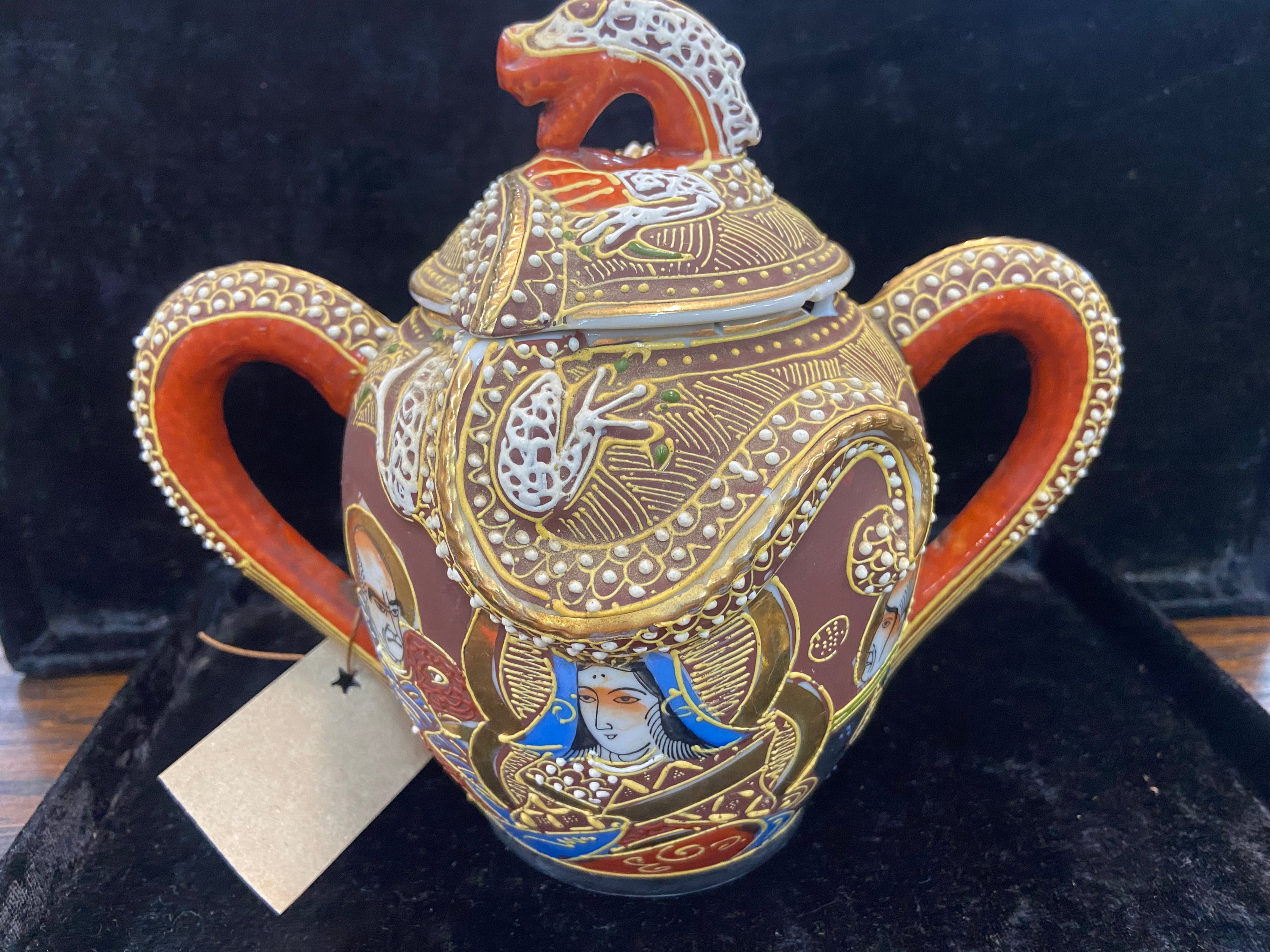 Vintage Japanese Kutani Dragonware Lidded Bowl