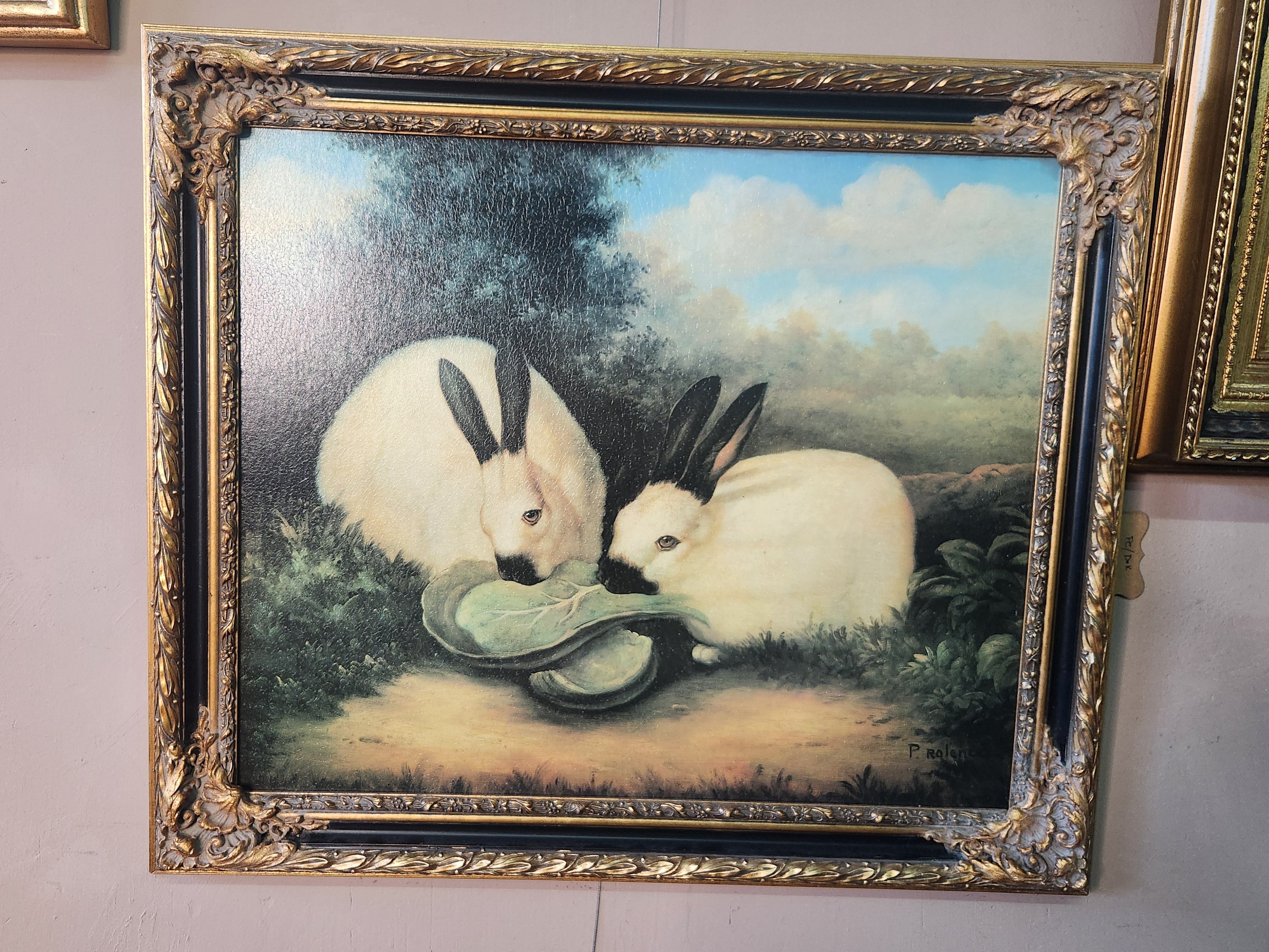 Vintage Framed "Two Himalayan Rabbits" P. Rolence