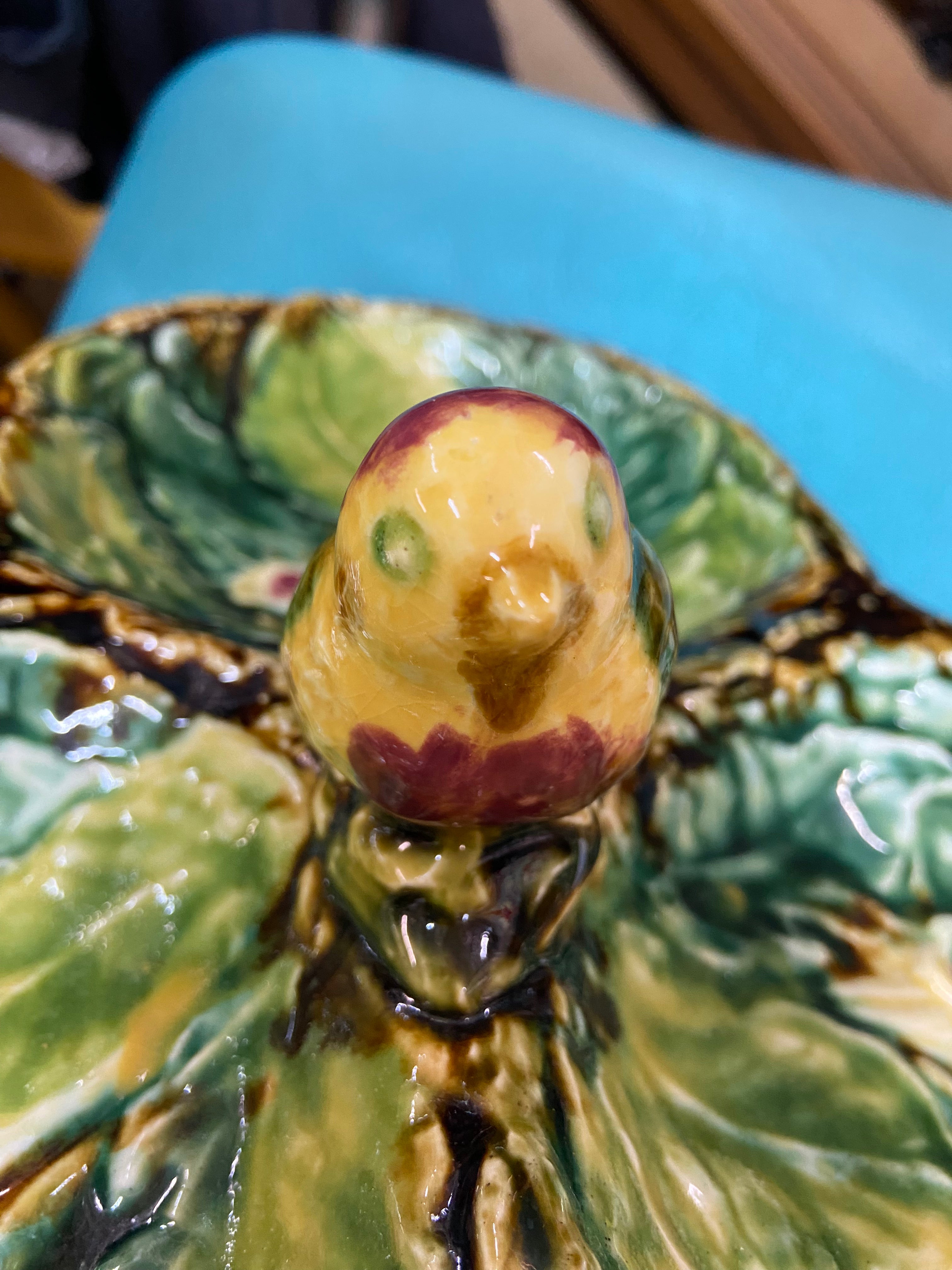Vintage Three-Leaf Divided Dish Mid-Century Majolica-Style