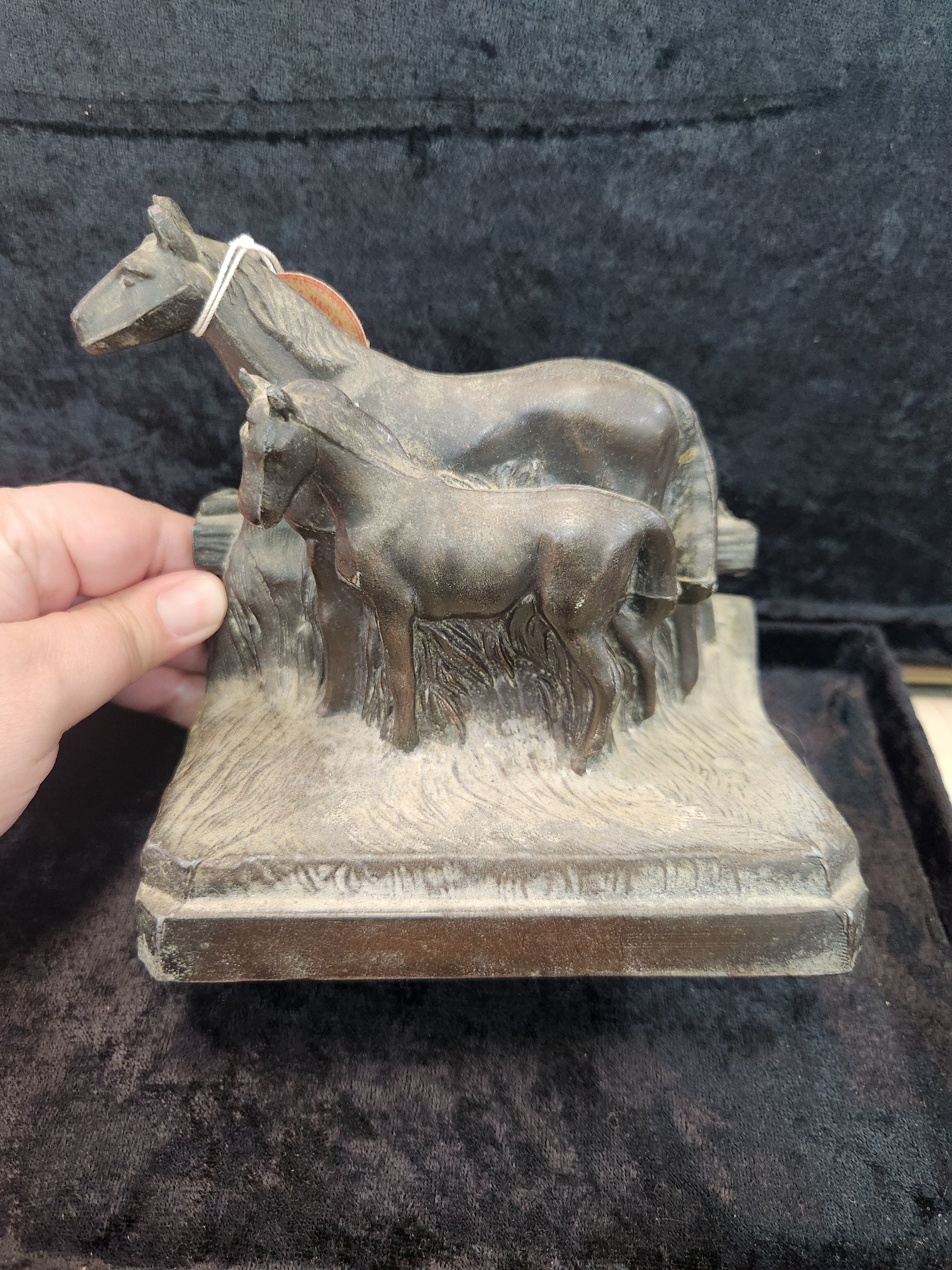 Vintage Cast Metal Mare and Foal Bookend