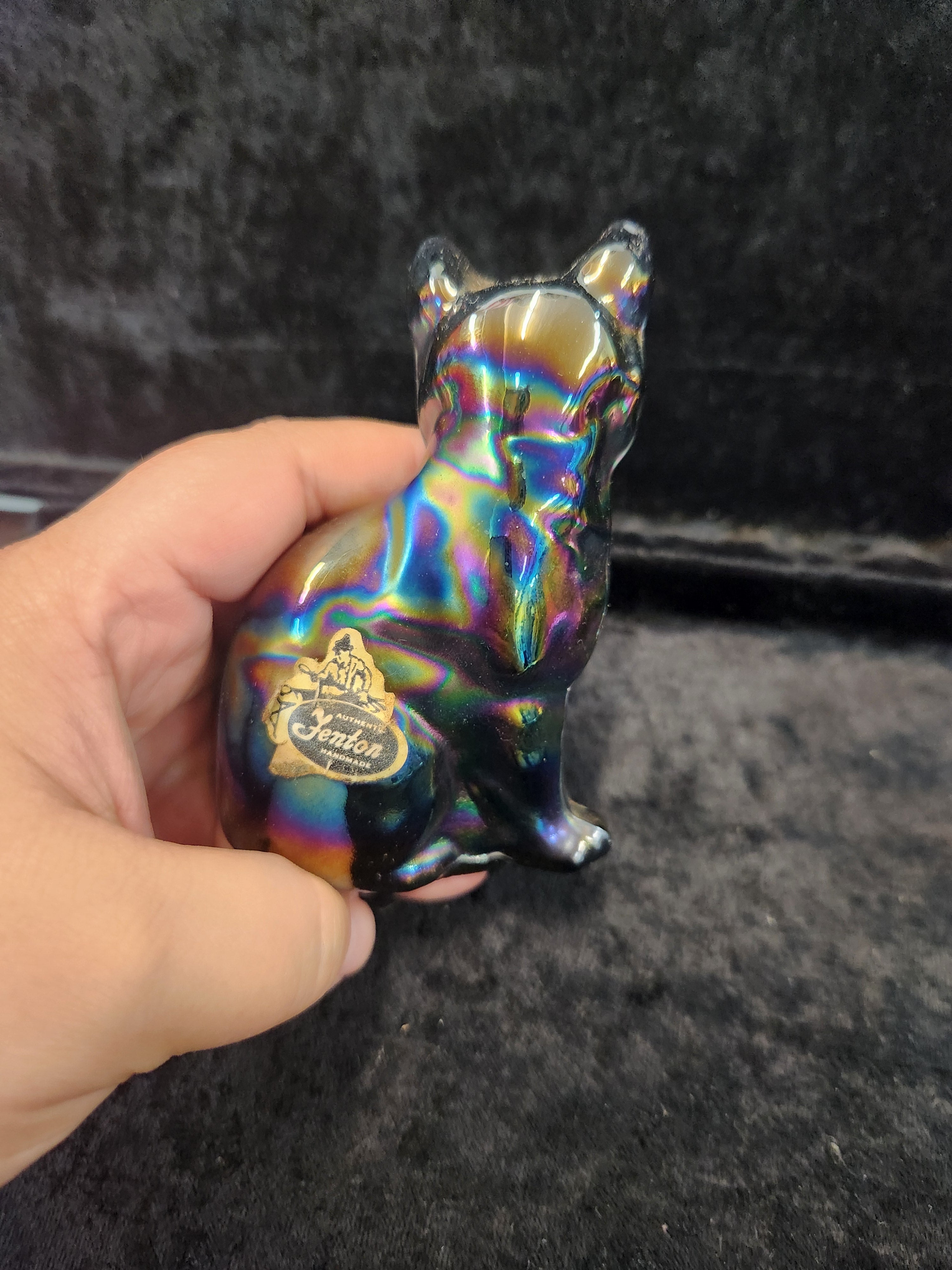 Vintage Fenton Carnival Glass Cat Figurine