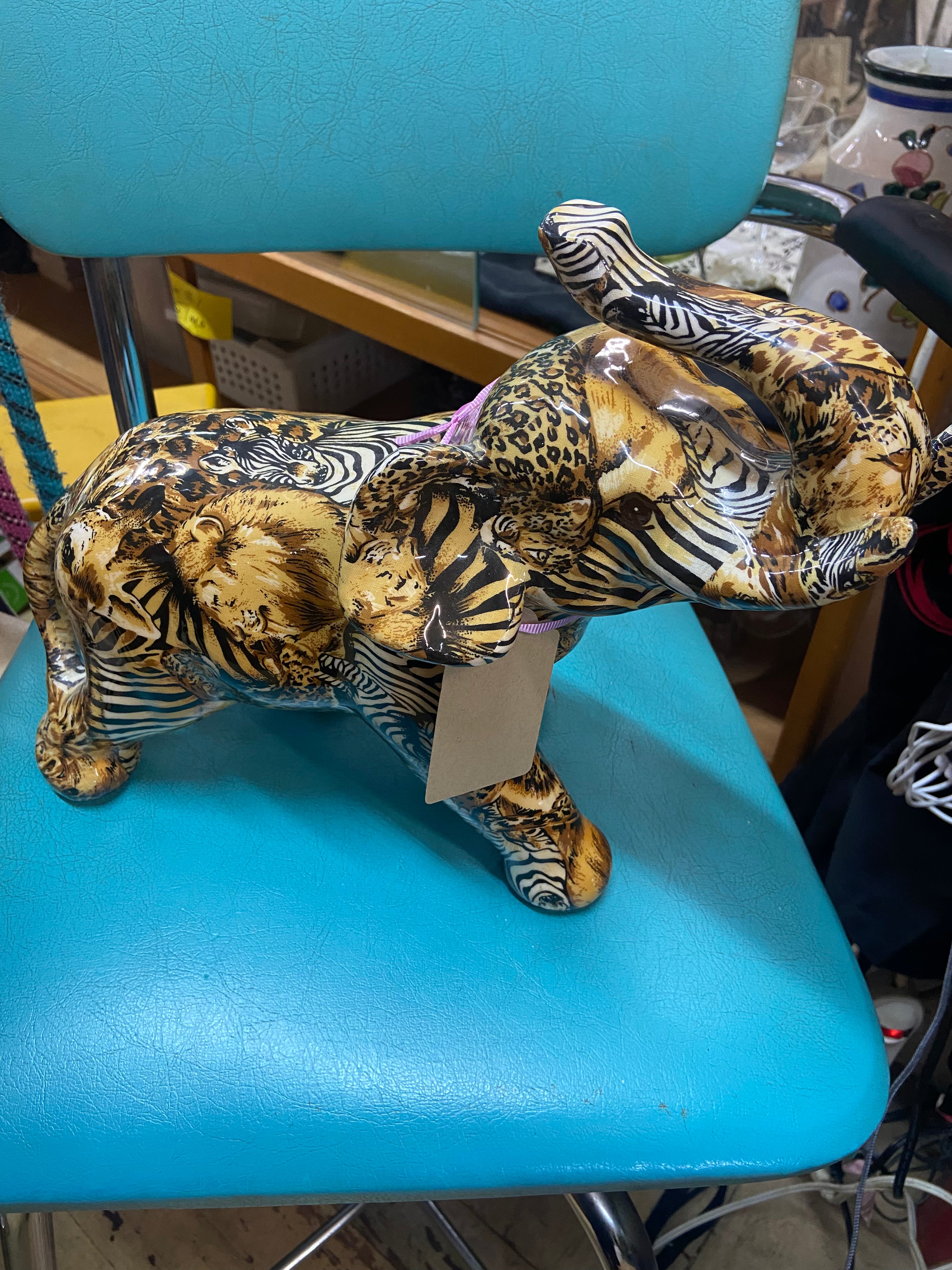 Vintage La Vie Safari Collection Decoupage Elephant Figurine