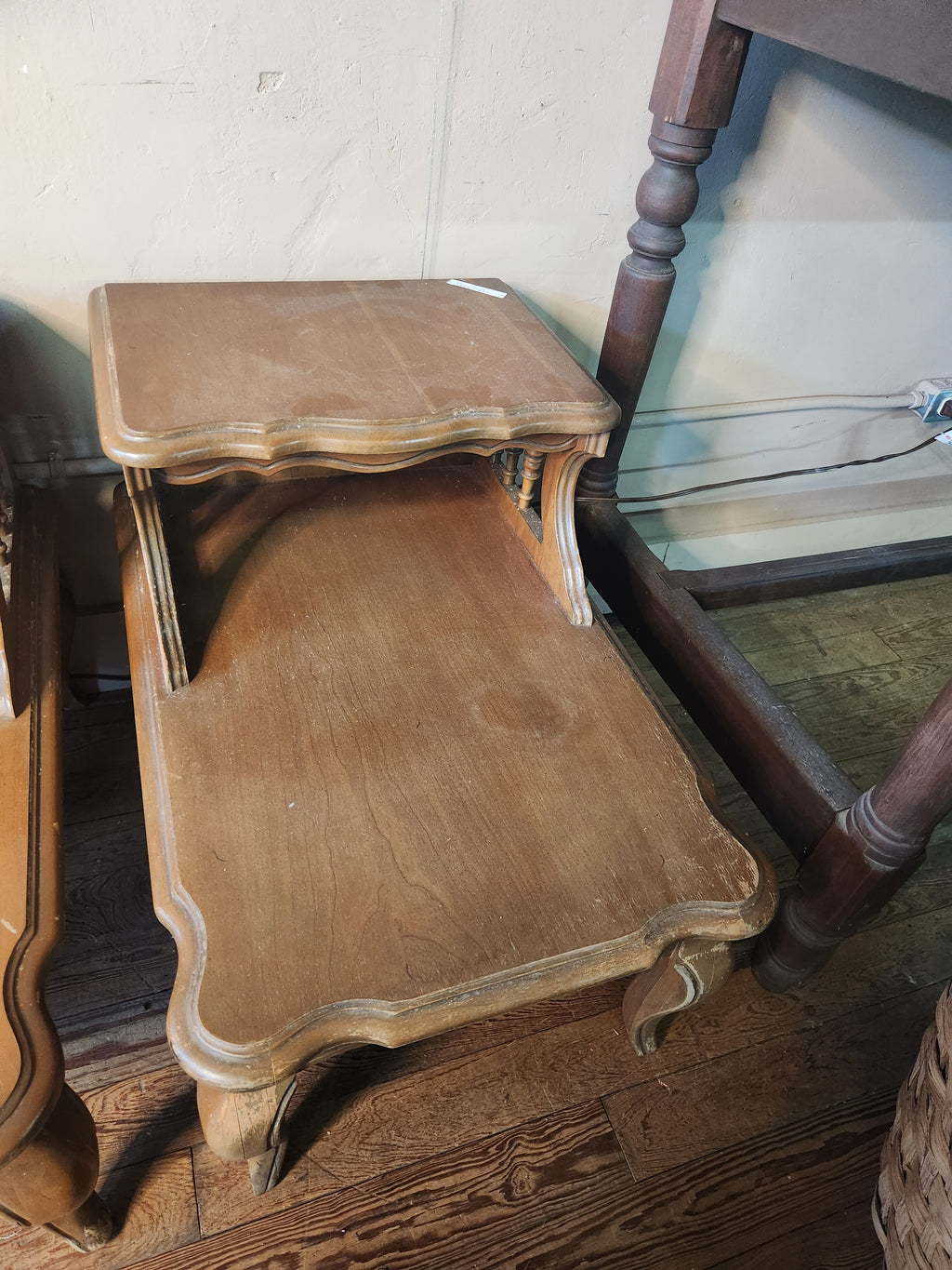 Pair of Vintage Mid-Century Wooden Two-Tier Step End Tables
