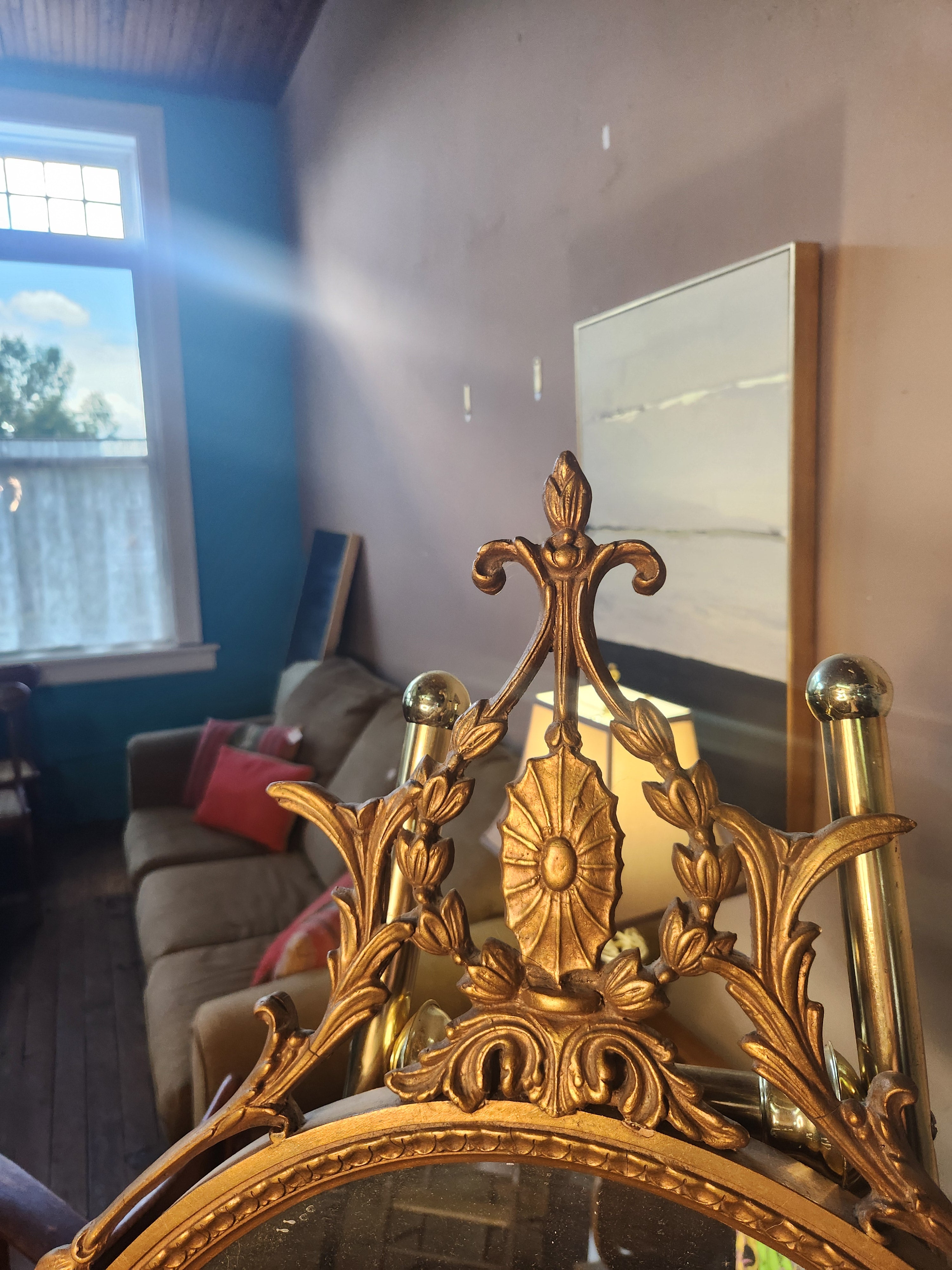 Vintage Ornate Oval Mirror with Gilded Gold Frame
