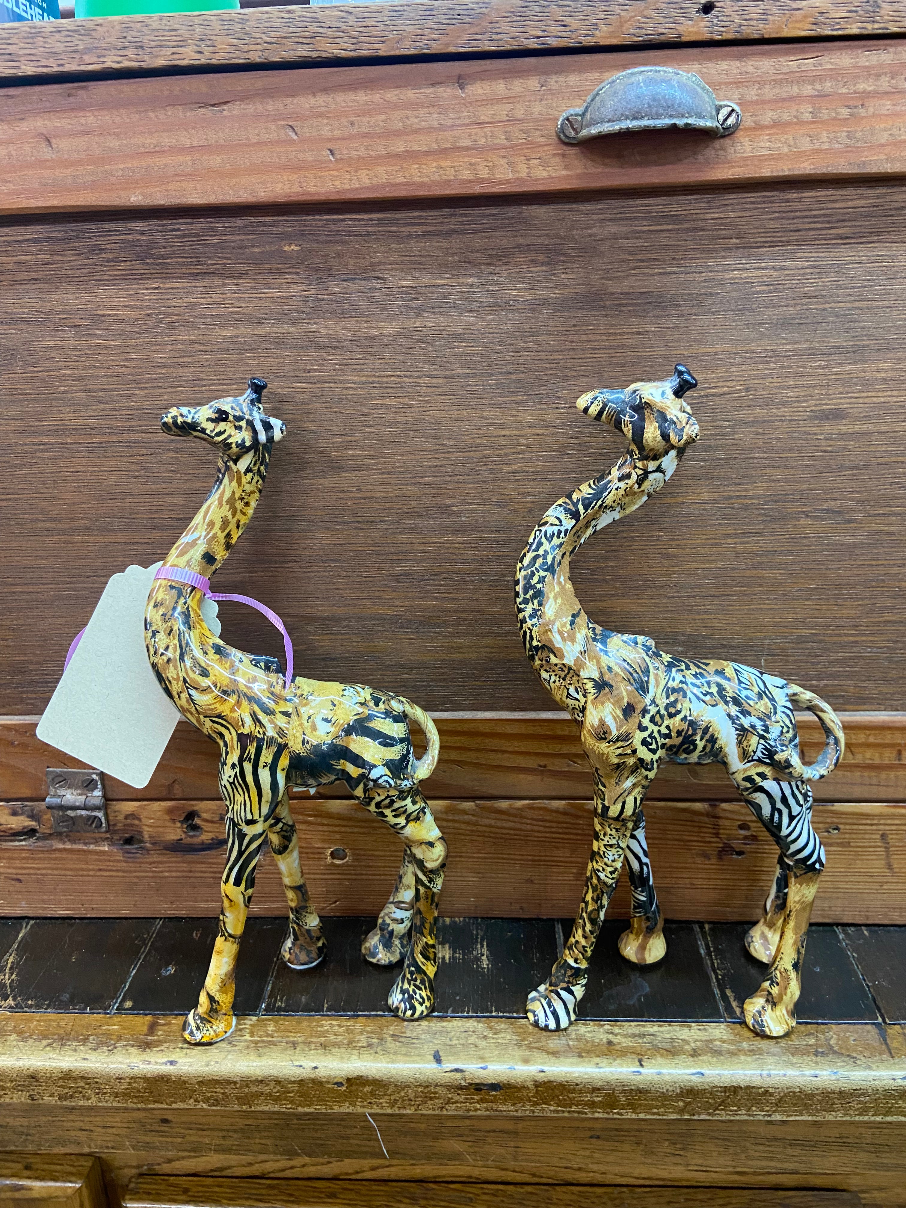 Pair of Vintage La Vie Safari Collection Giraffe Figurines Decoupage