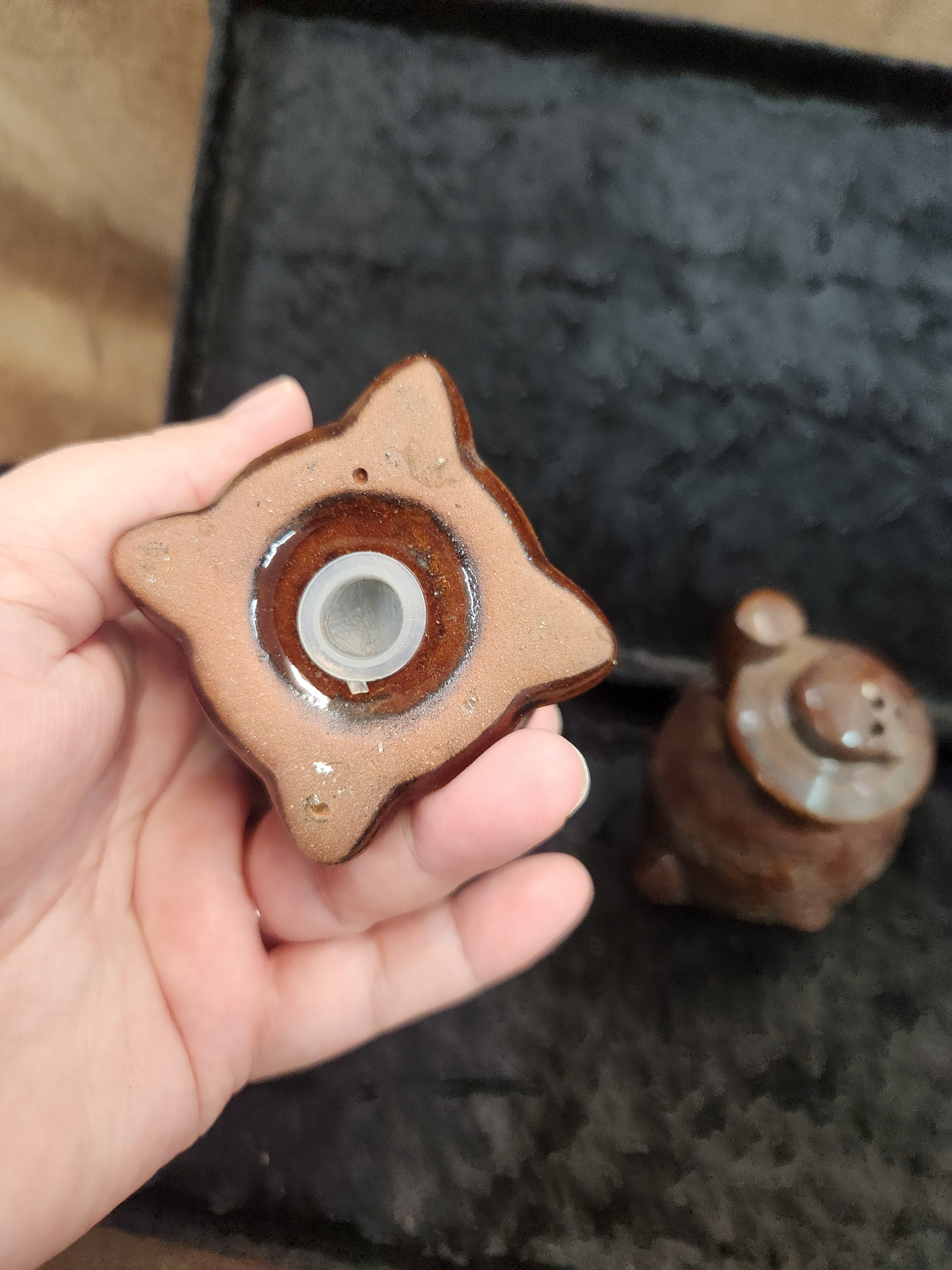 Vintage Dark Brown Ceramic Pot-Belly Stove S&P Shakers