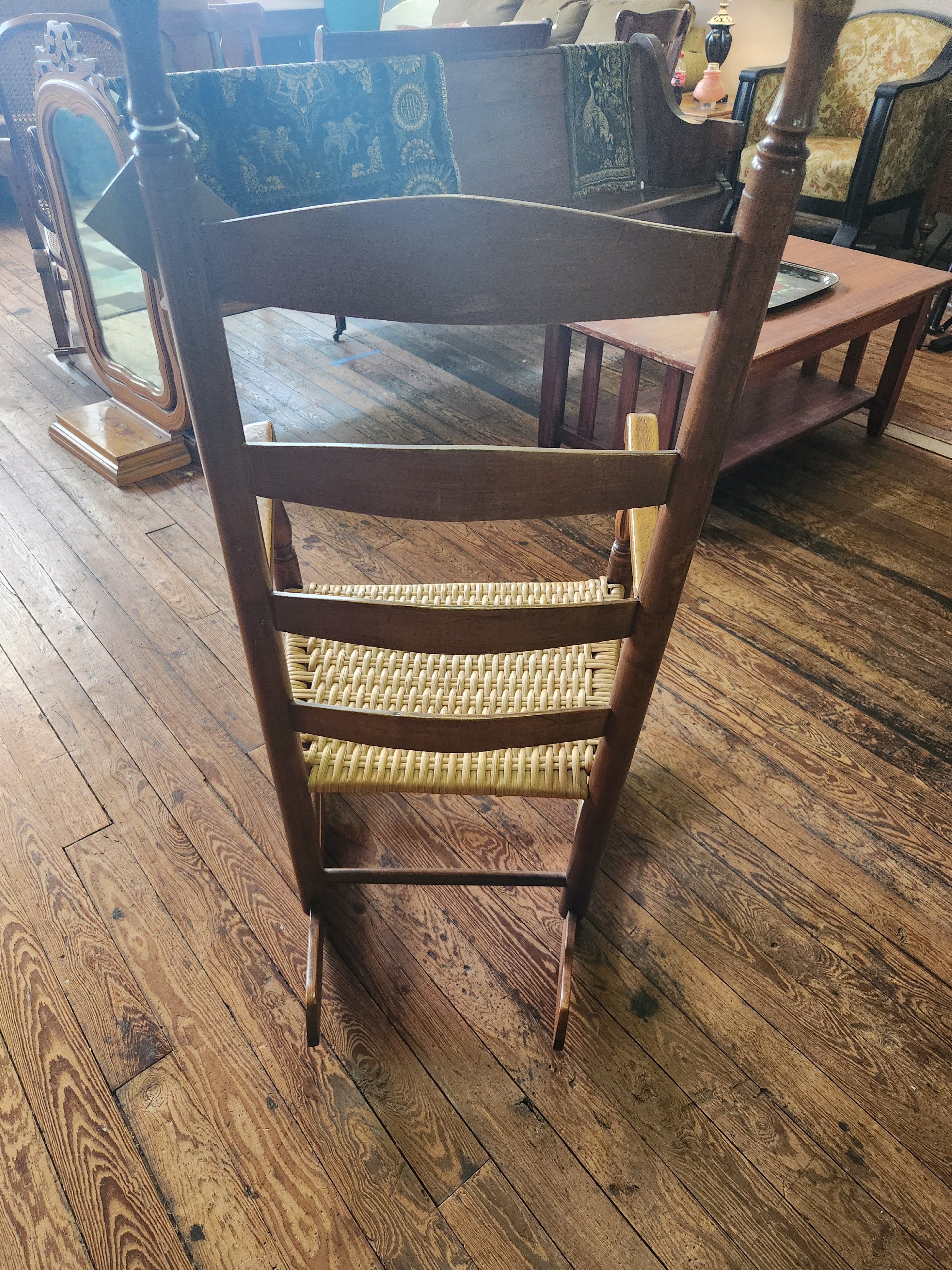 Vintage Ladder-Back Woven Splint Seat Rocking Chair