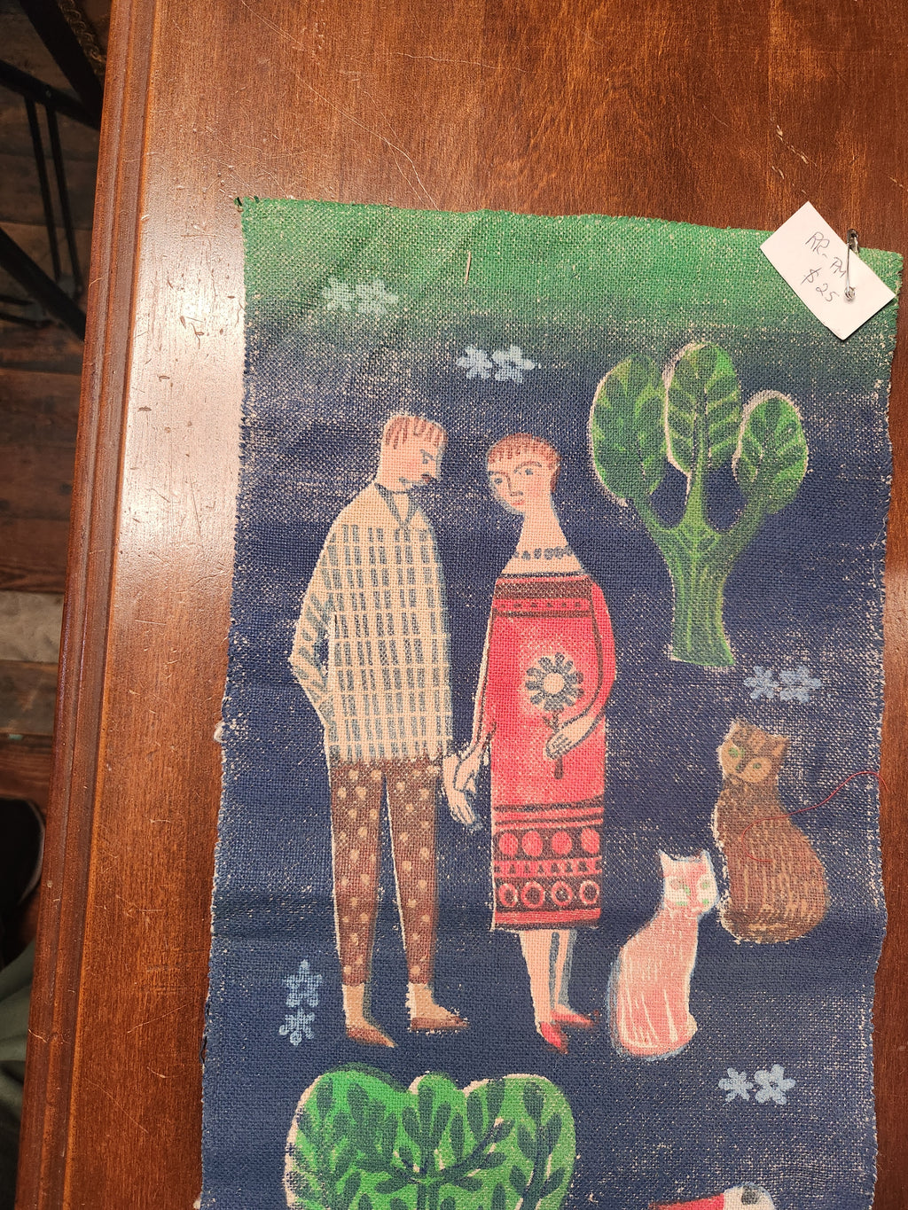 Vintage German Printed Jute Wall Hanging Tapestry