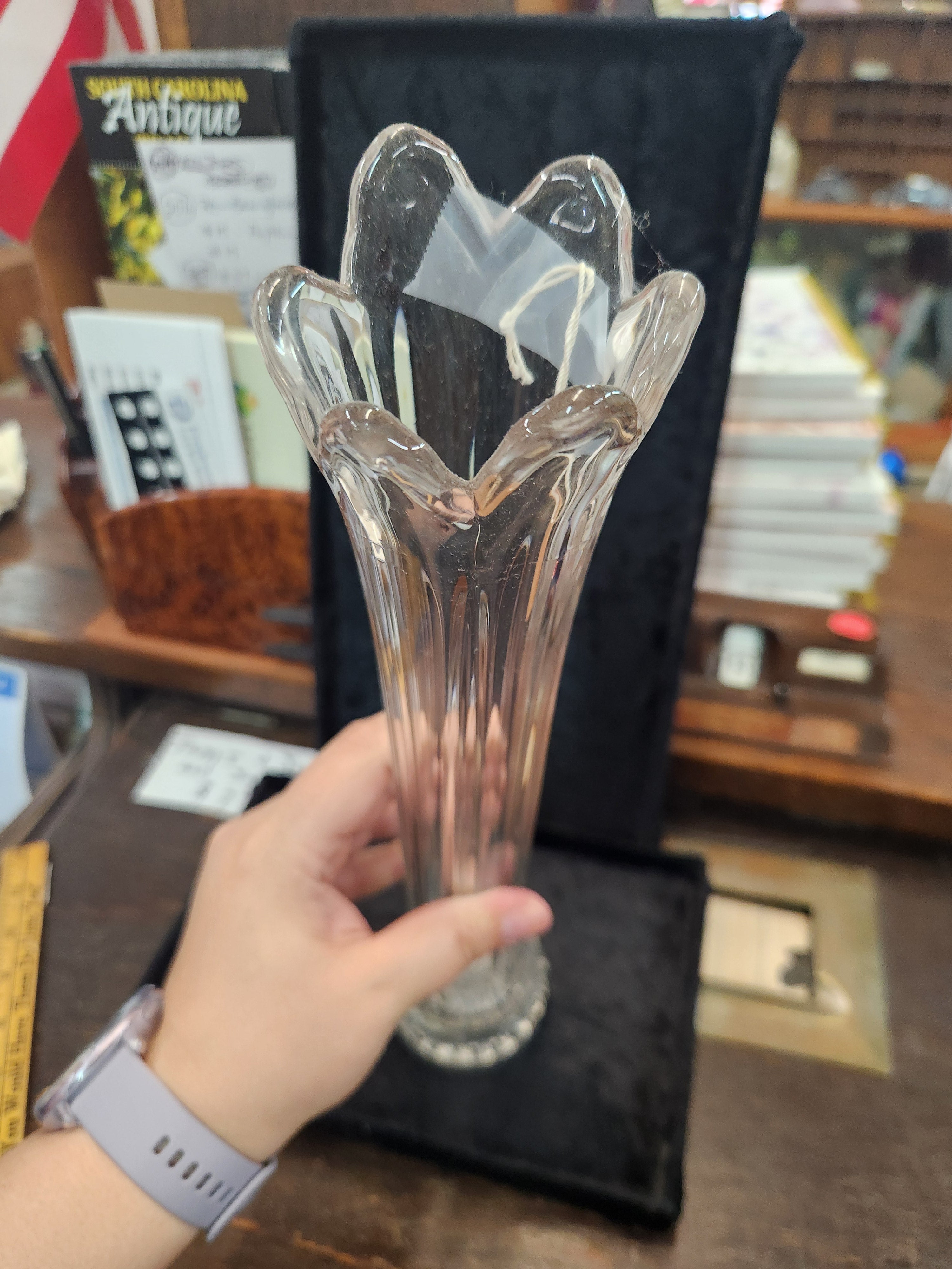 Vintage Clear Glass Swung Vase