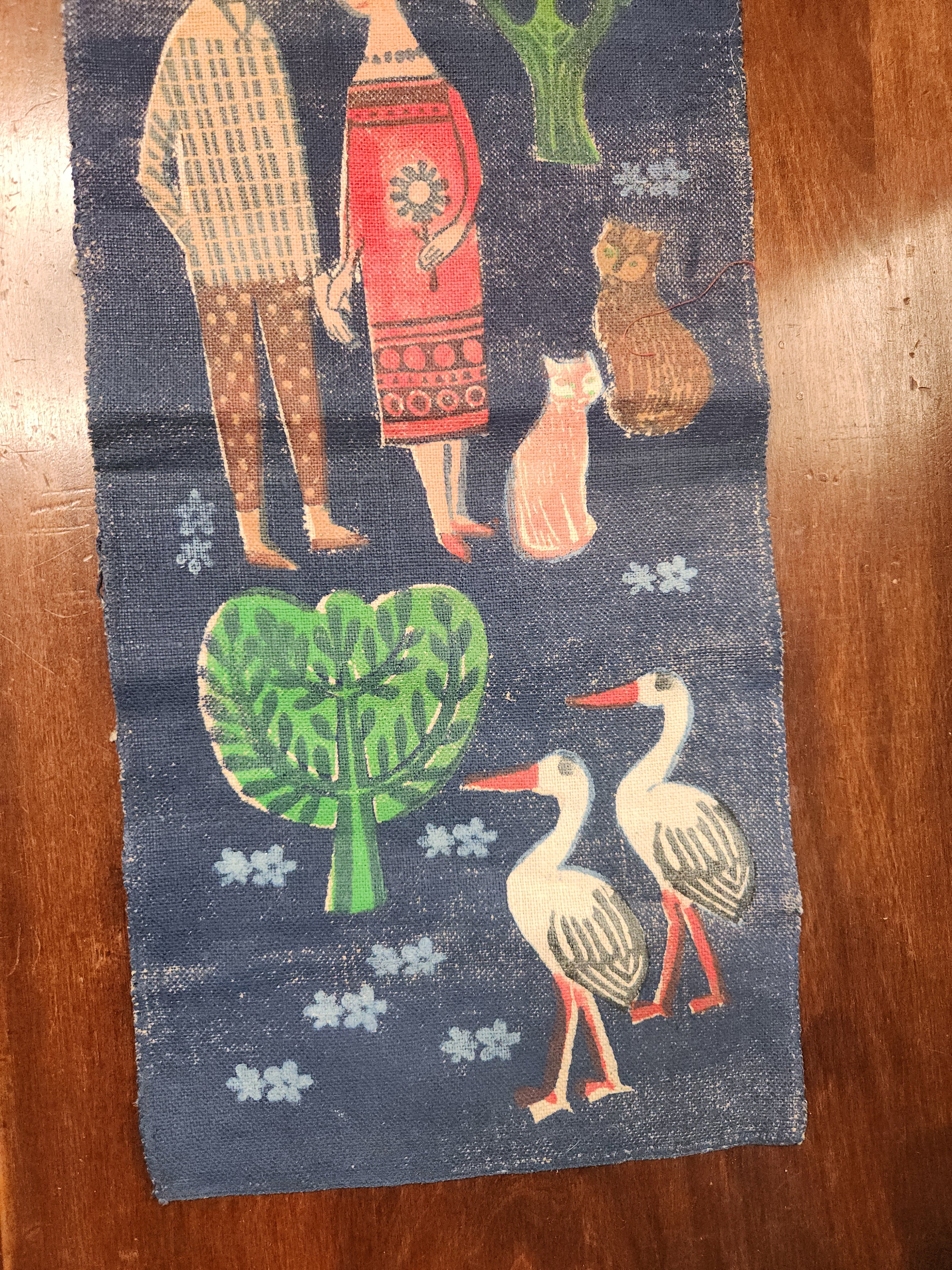 Vintage German Printed Jute Wall Hanging Tapestry