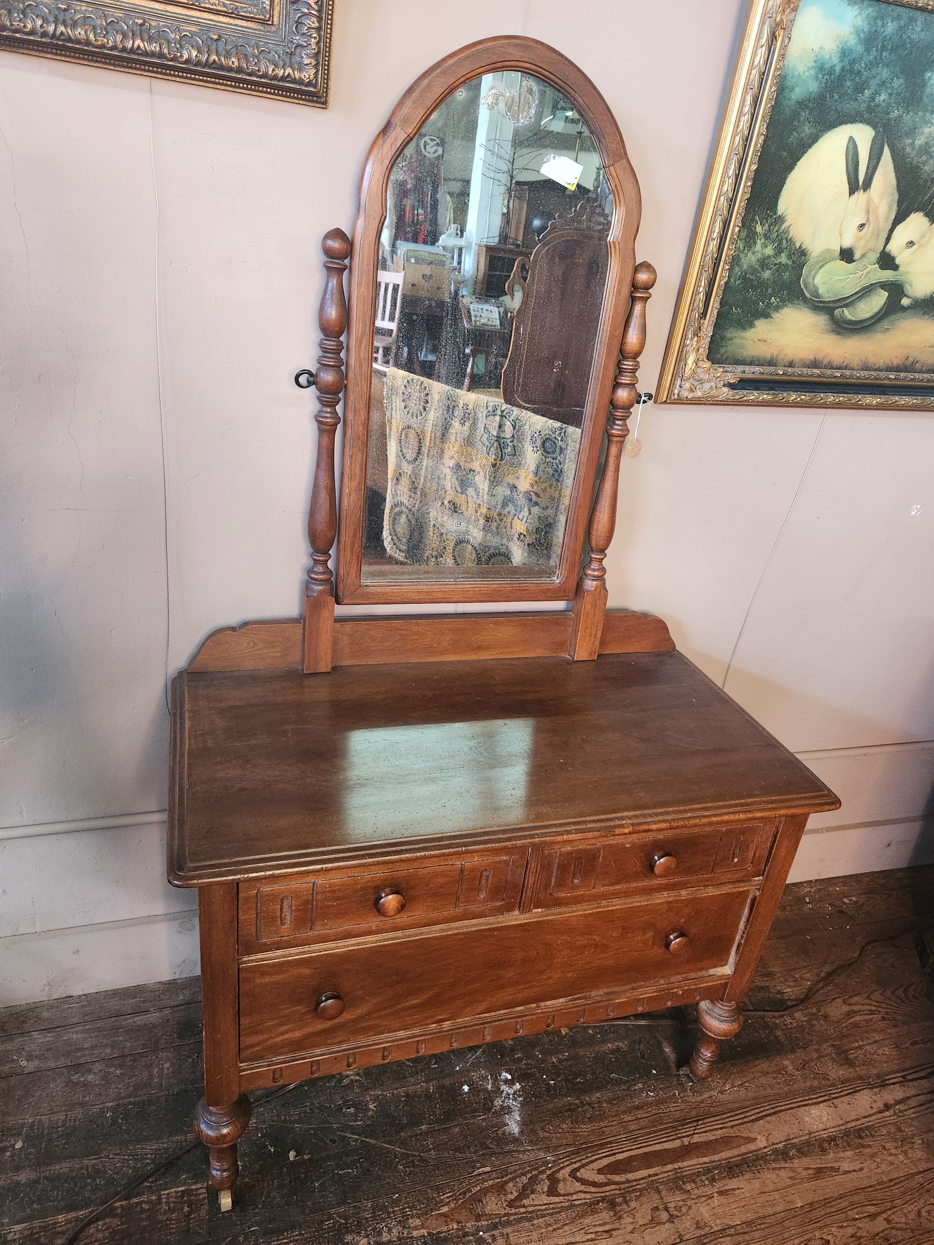 Vintage Wooden Dresser with Vanity Swivel Mirror