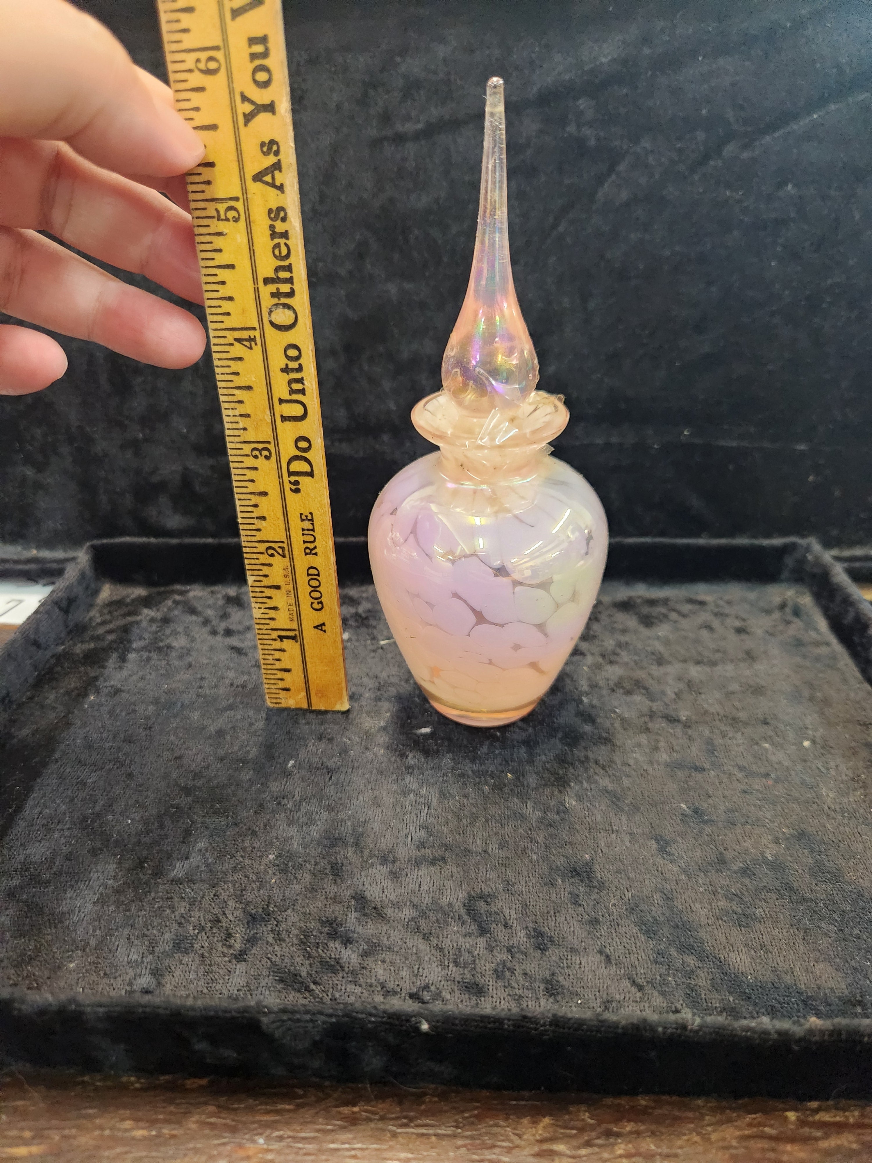 Vintage Iridescent Pink Glass Perfume Bottle