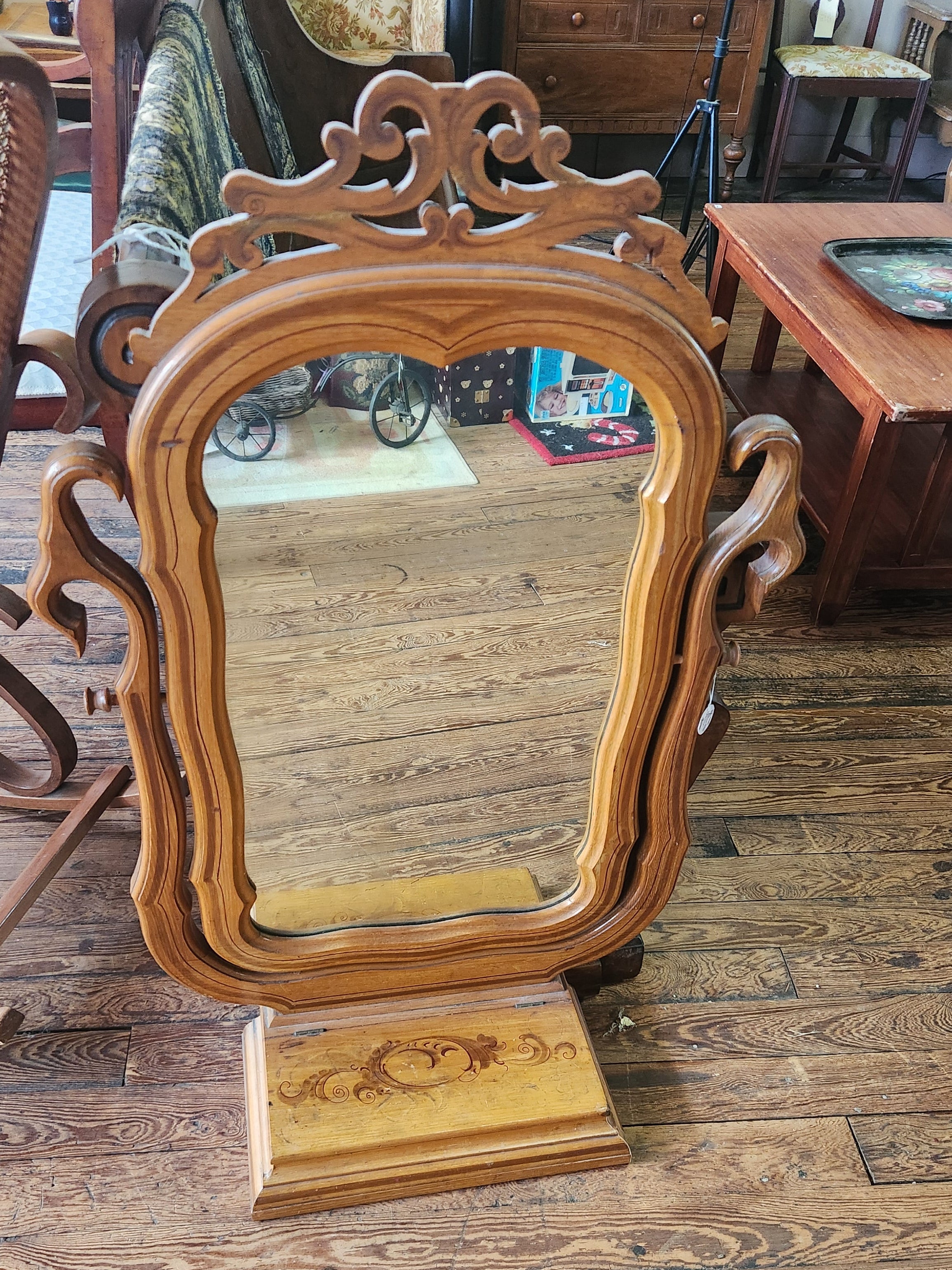 Victorian-style Swivel Dresser Mirror with Built-in Glove Box Base