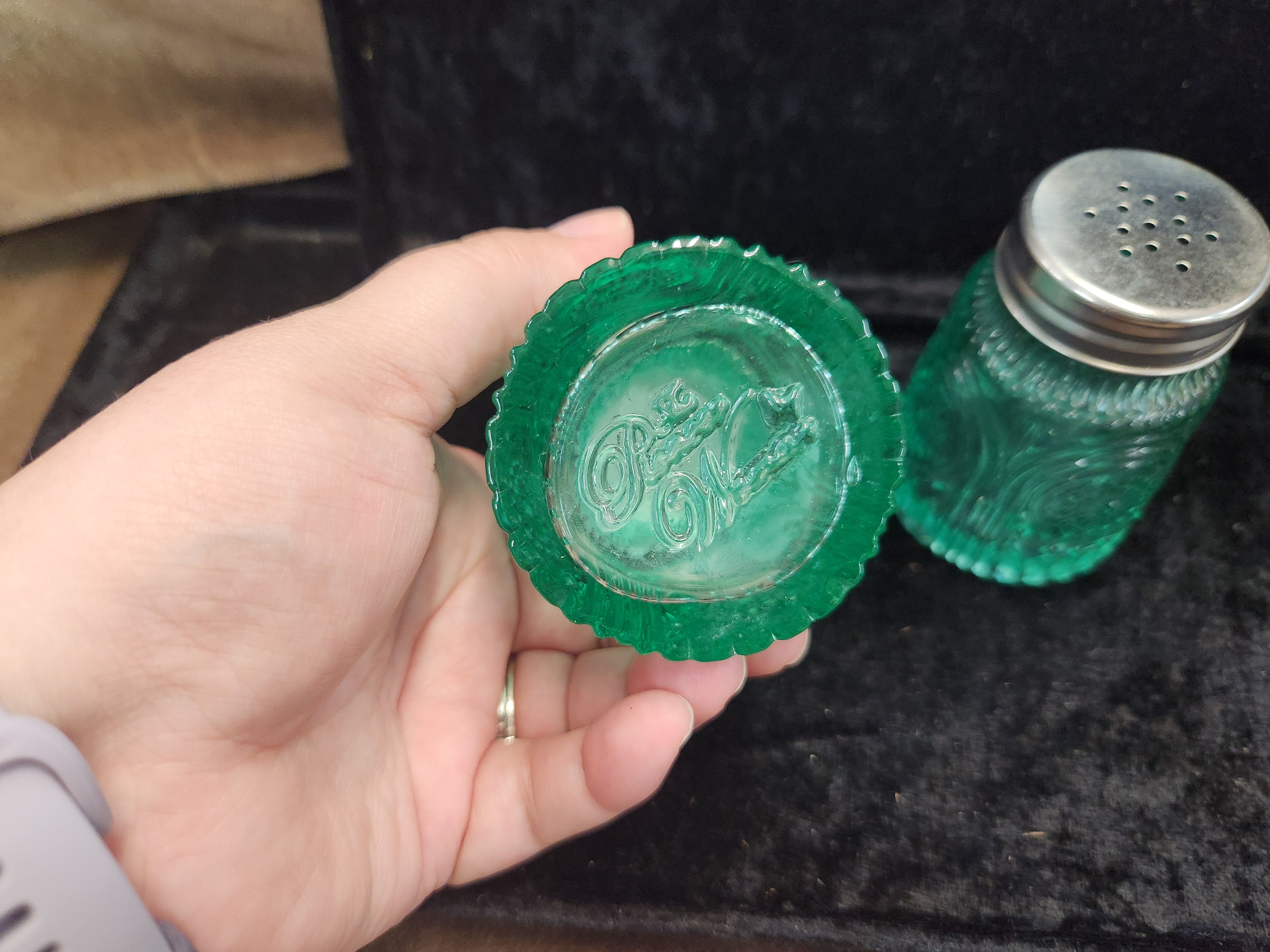 Pioneer Woman Adeline Teal Pressed Glass S&P Shakers