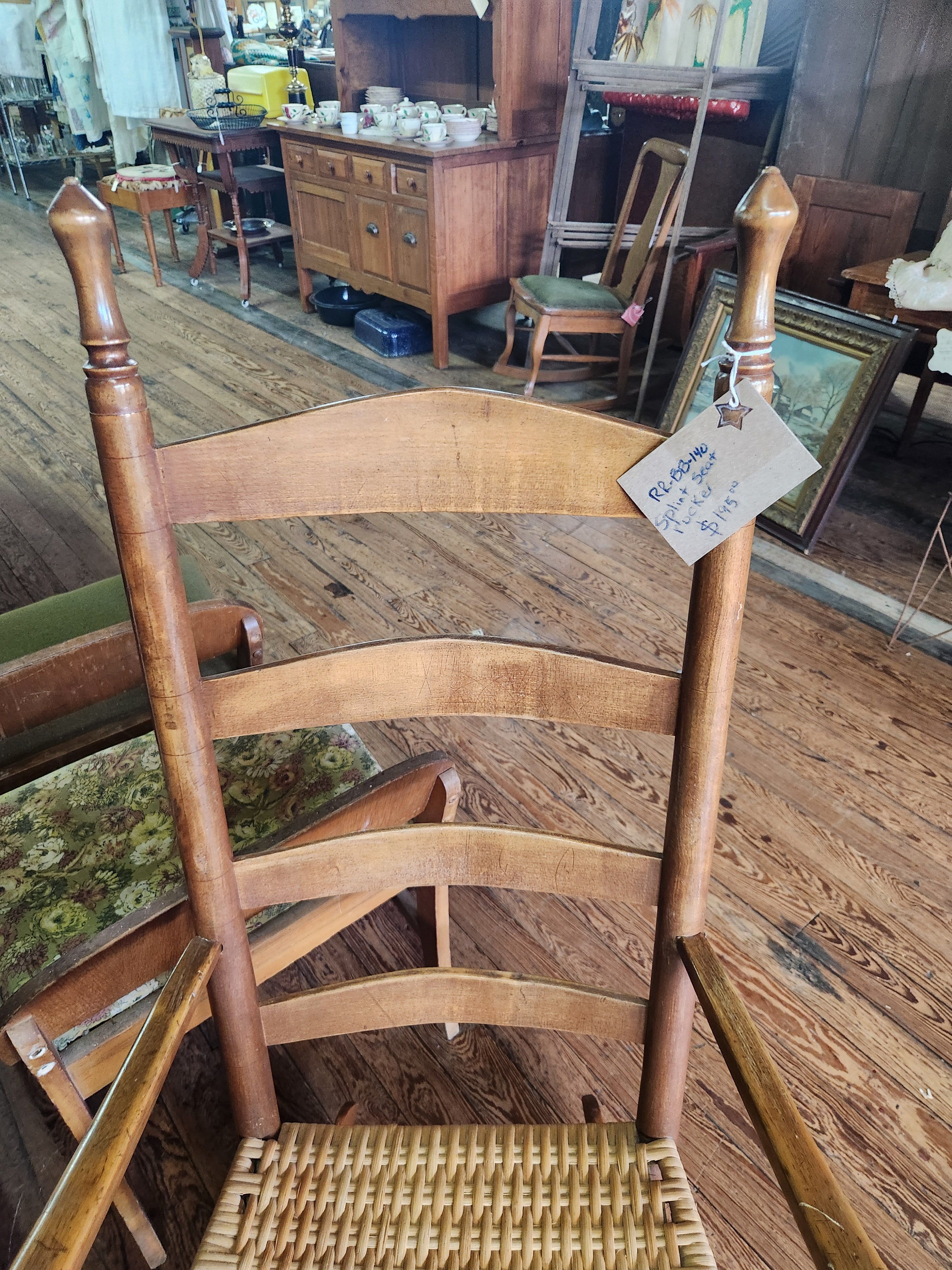 Vintage Ladder-Back Woven Splint Seat Rocking Chair
