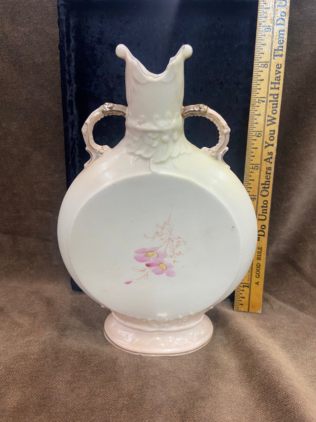 Antique Austrian Porcelain Pillow Vase aka Moon Flask or Canteen Vase