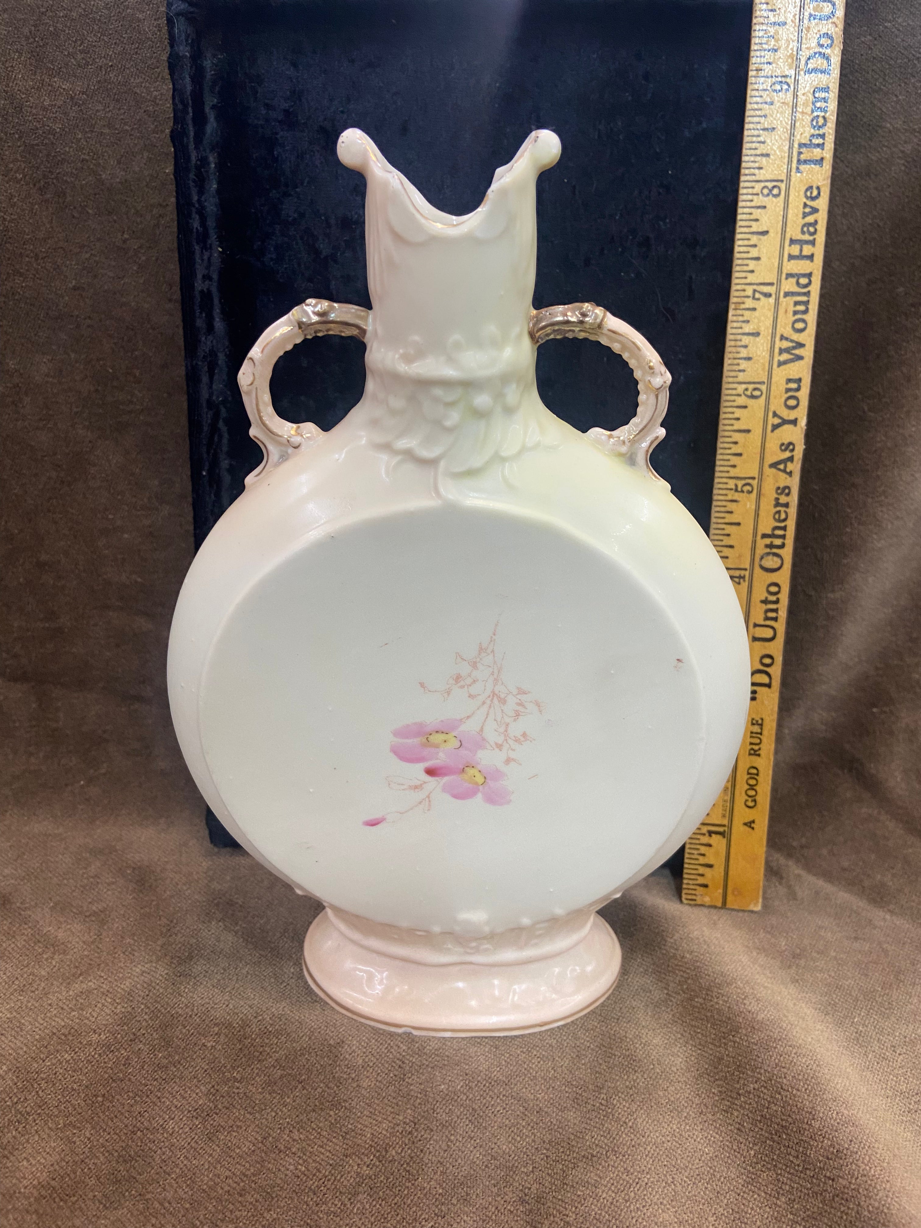Antique Austrian Porcelain Pillow Vase aka Moon Flask or Canteen Vase