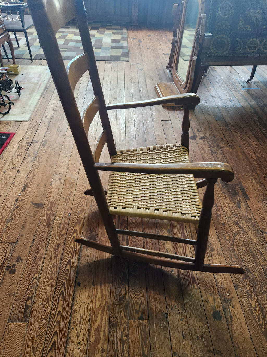 Vintage Ladder-Back Woven Splint Seat Rocking Chair