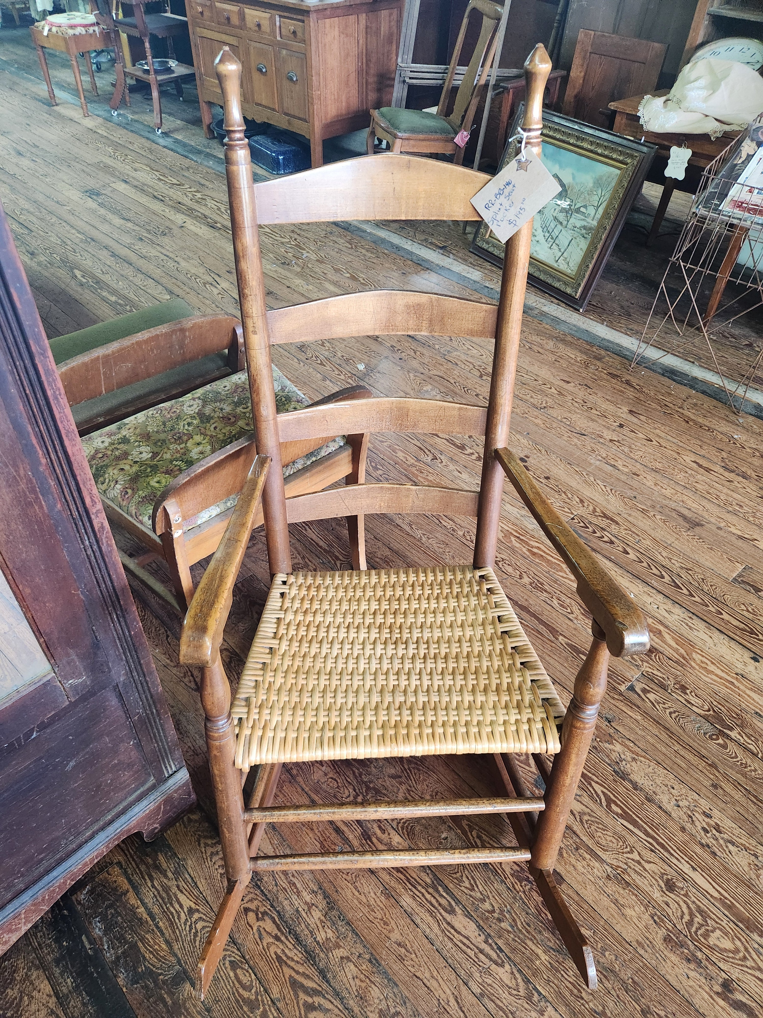 Vintage Ladder-Back Woven Splint Seat Rocking Chair