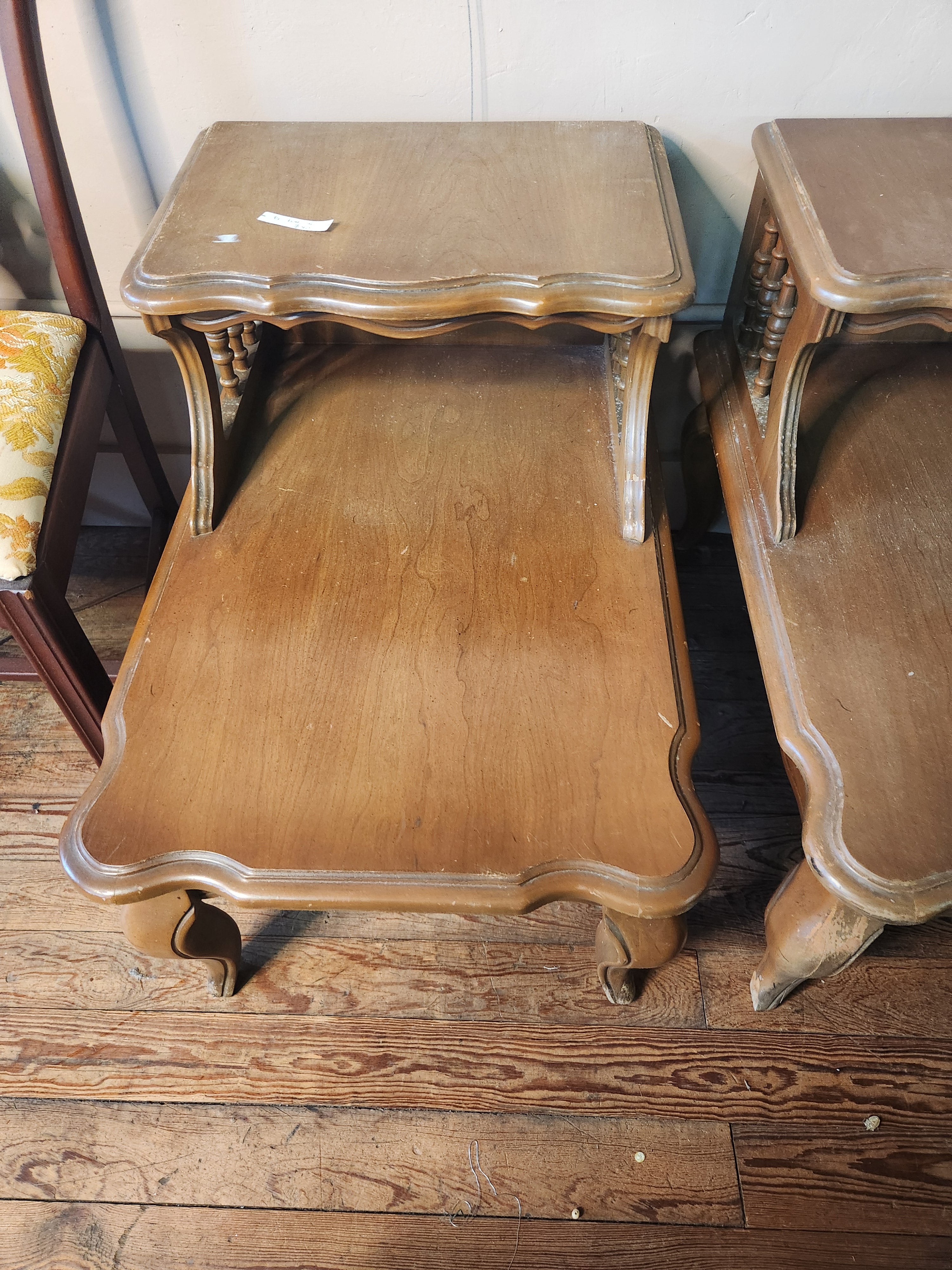 Pair of Vintage Mid-Century Wooden Two-Tier Step End Tables