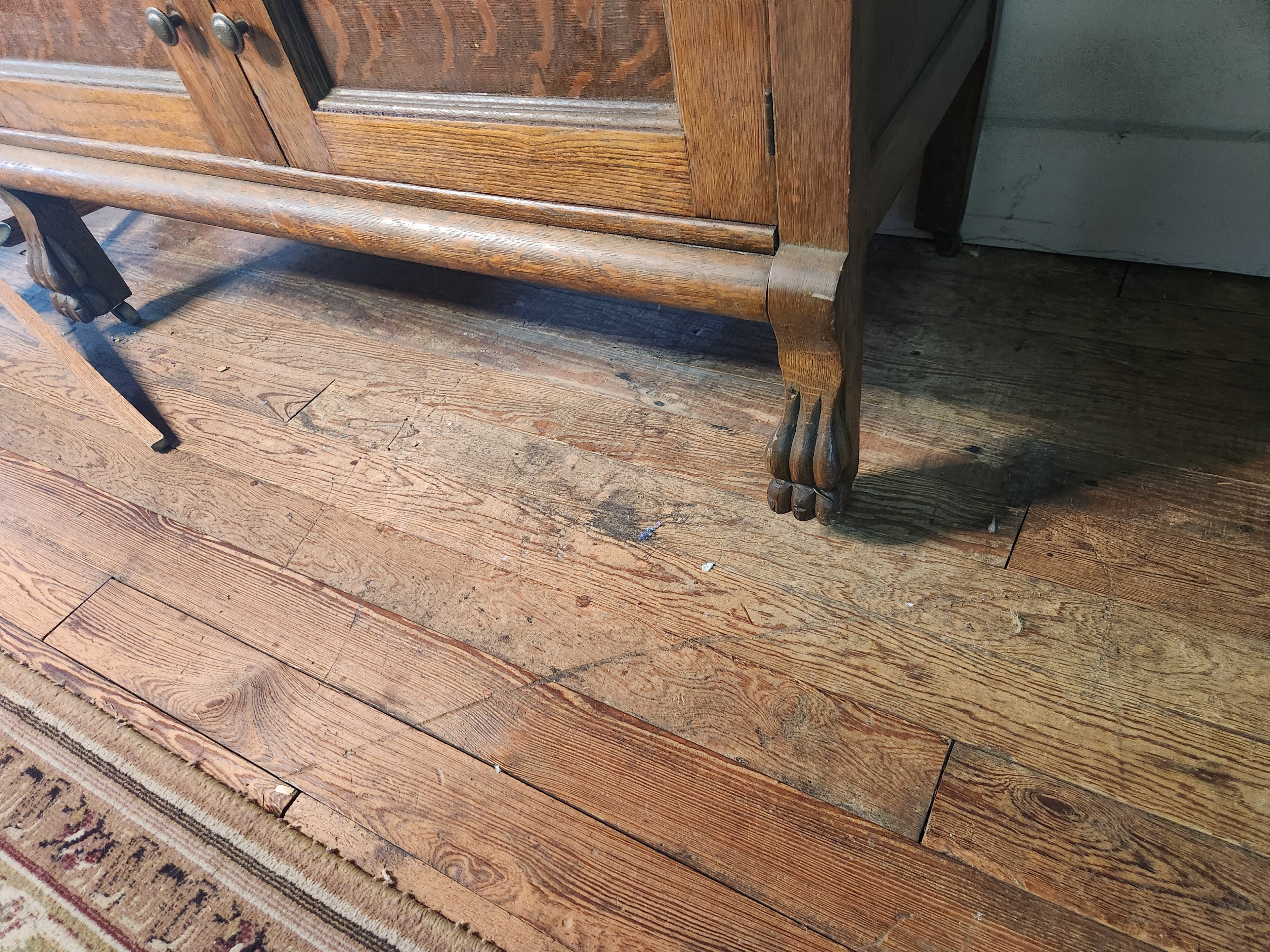 Antique Oak Sideboard Buffet with Beveled Mirror on Casters
