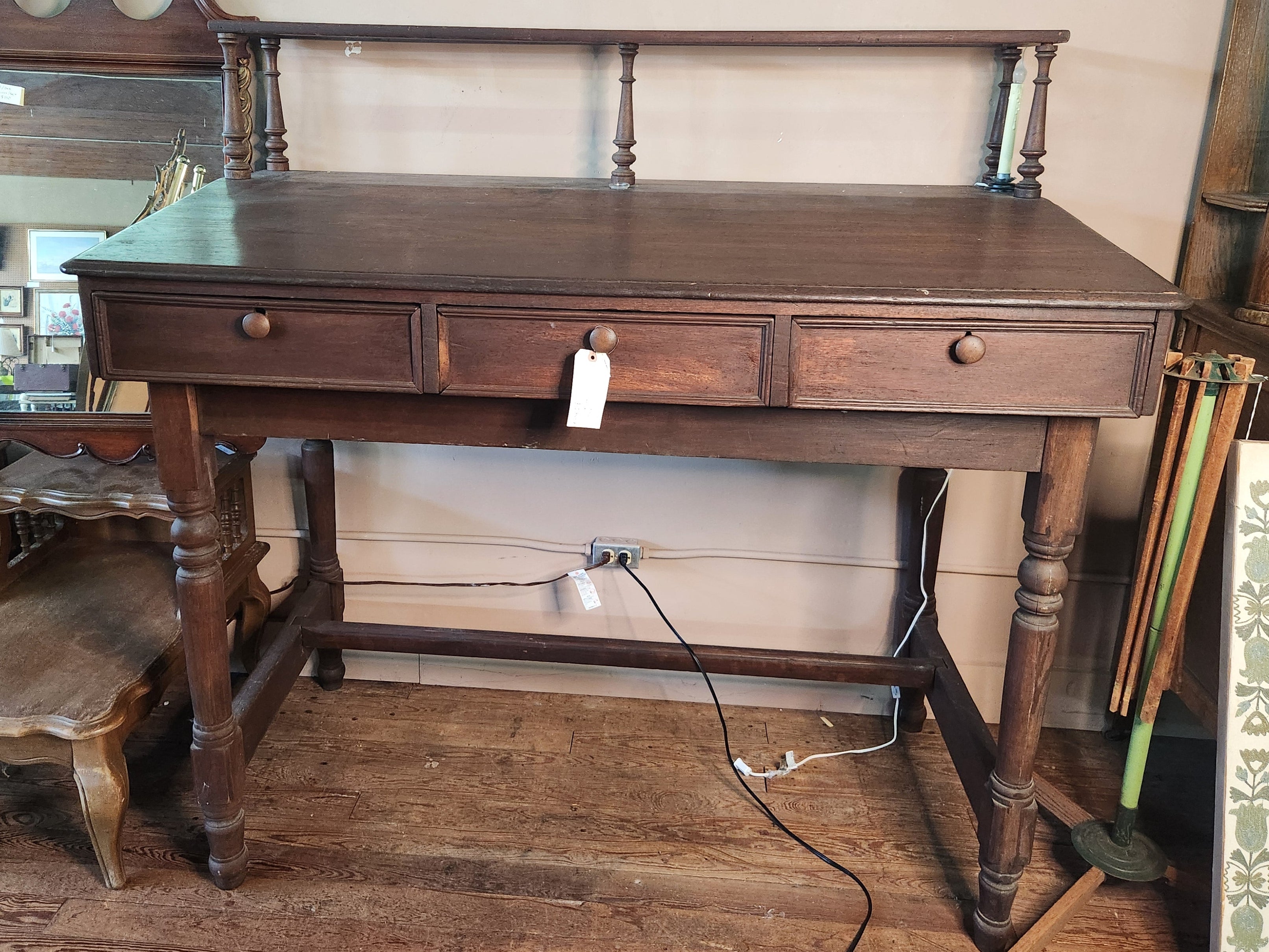 Two-Piece Antique Wooden Desk & Hutch Combo Plantation Desk Clerk's/Postmaster's Desk