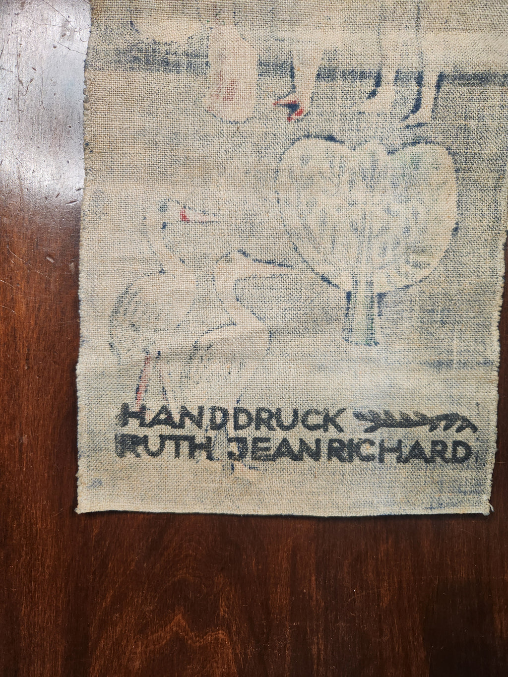 Vintage German Printed Jute Wall Hanging Tapestry
