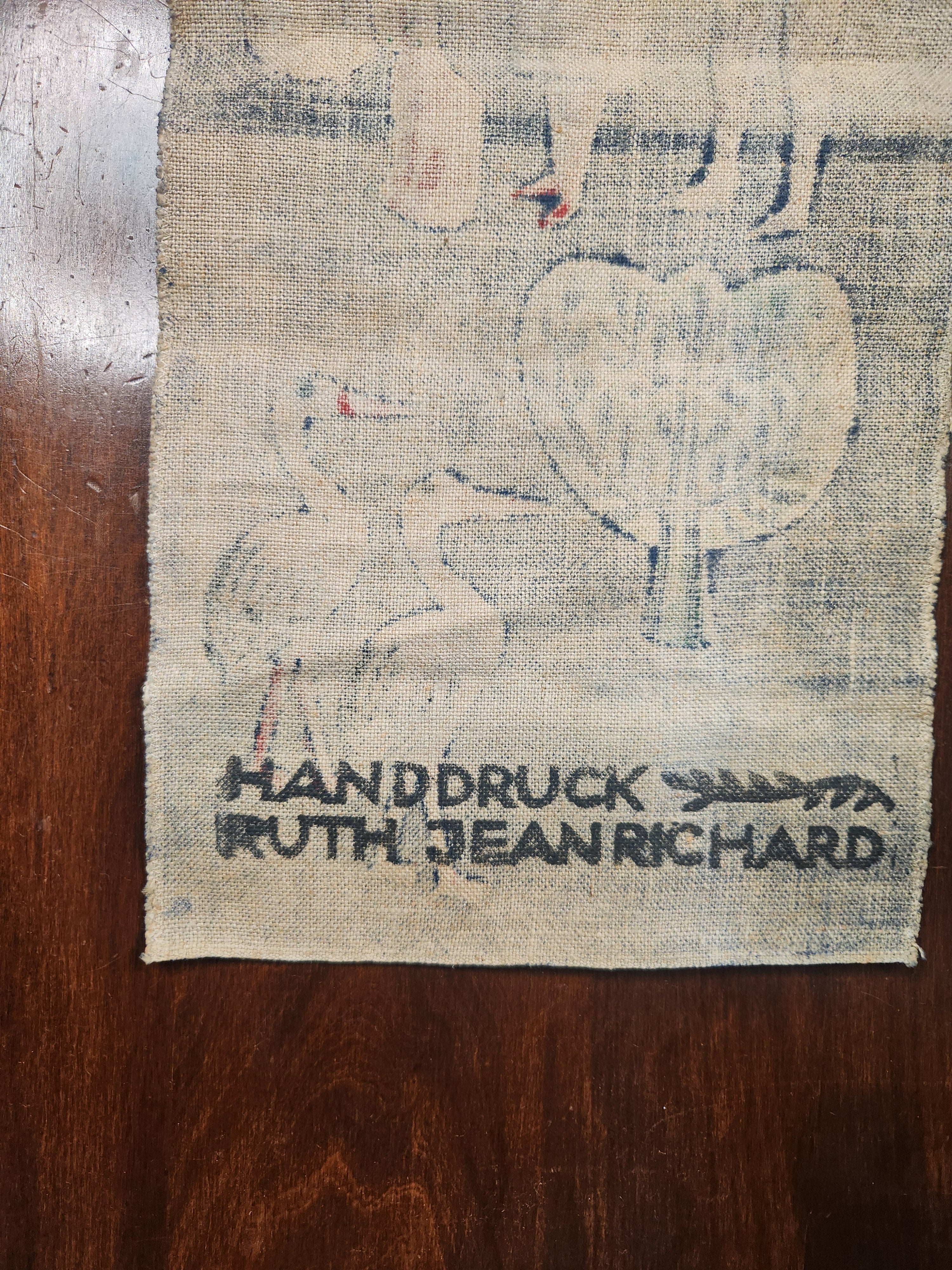 Vintage German Printed Jute Wall Hanging Tapestry