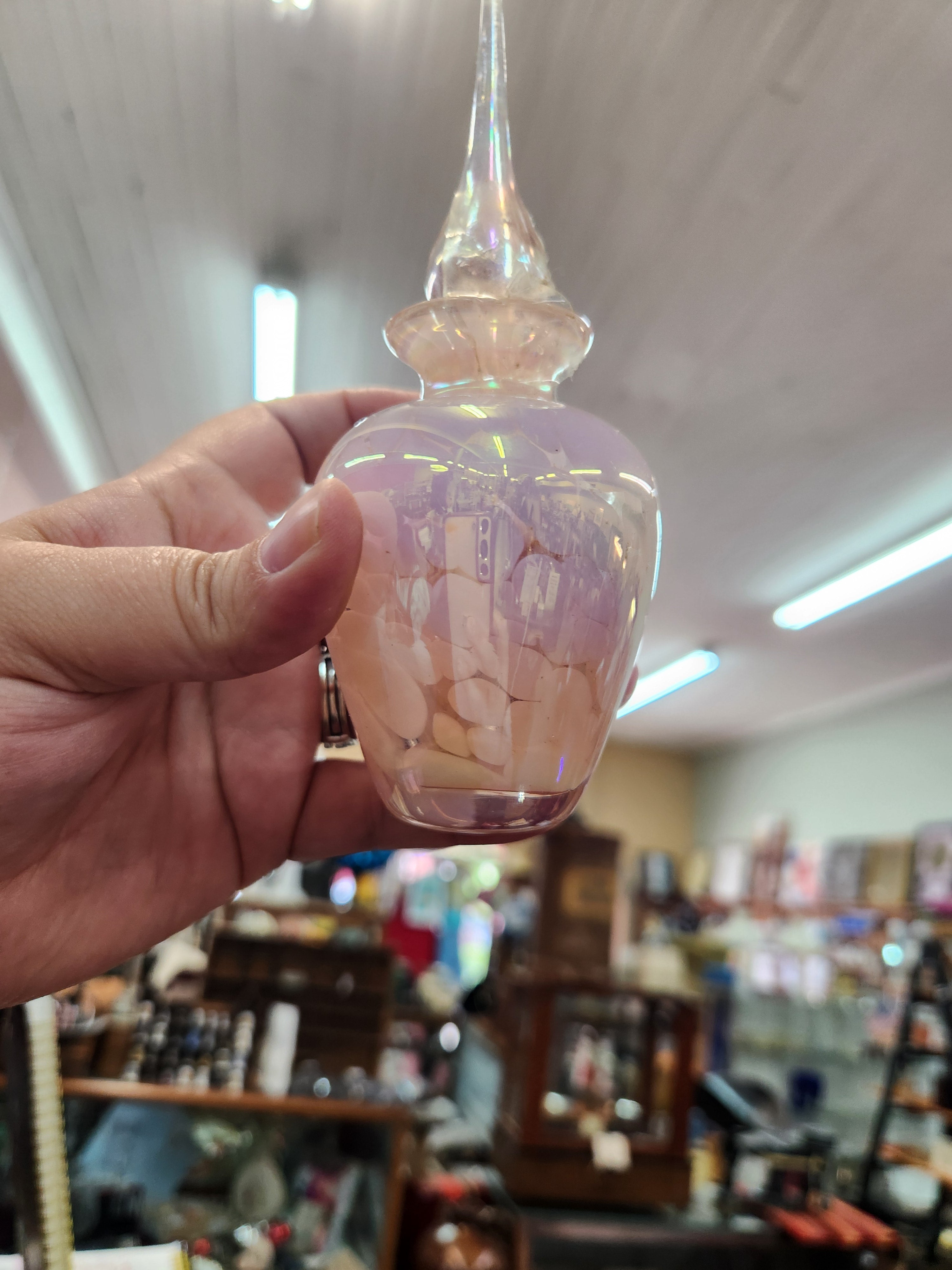 Vintage Iridescent Pink Glass Perfume Bottle