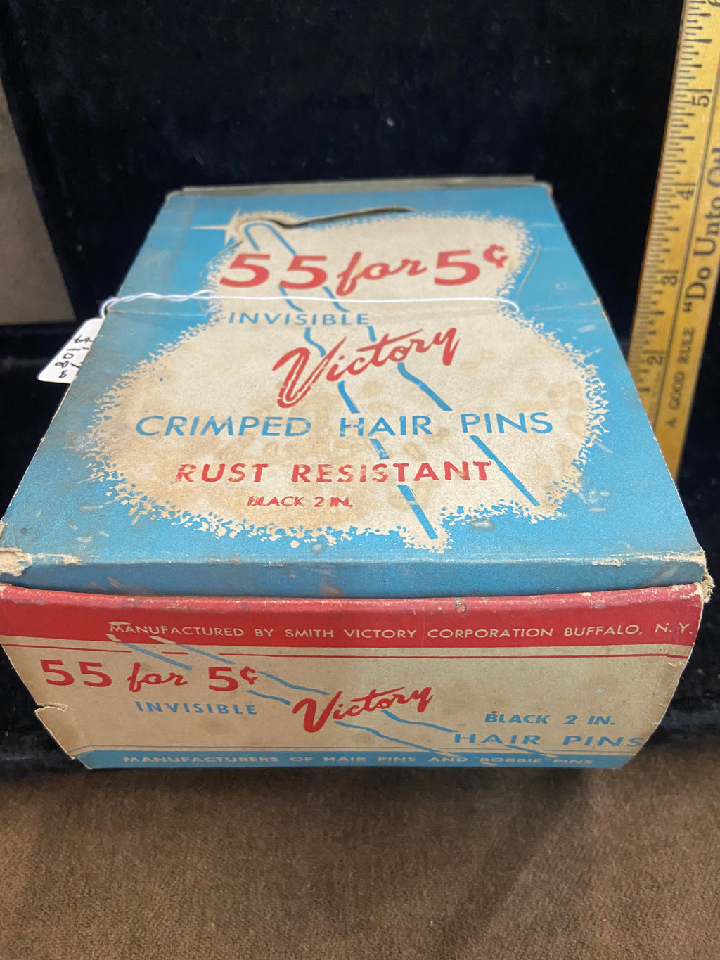 Vintage 1940s "Victory" Crimped Hair Pin Box Display
