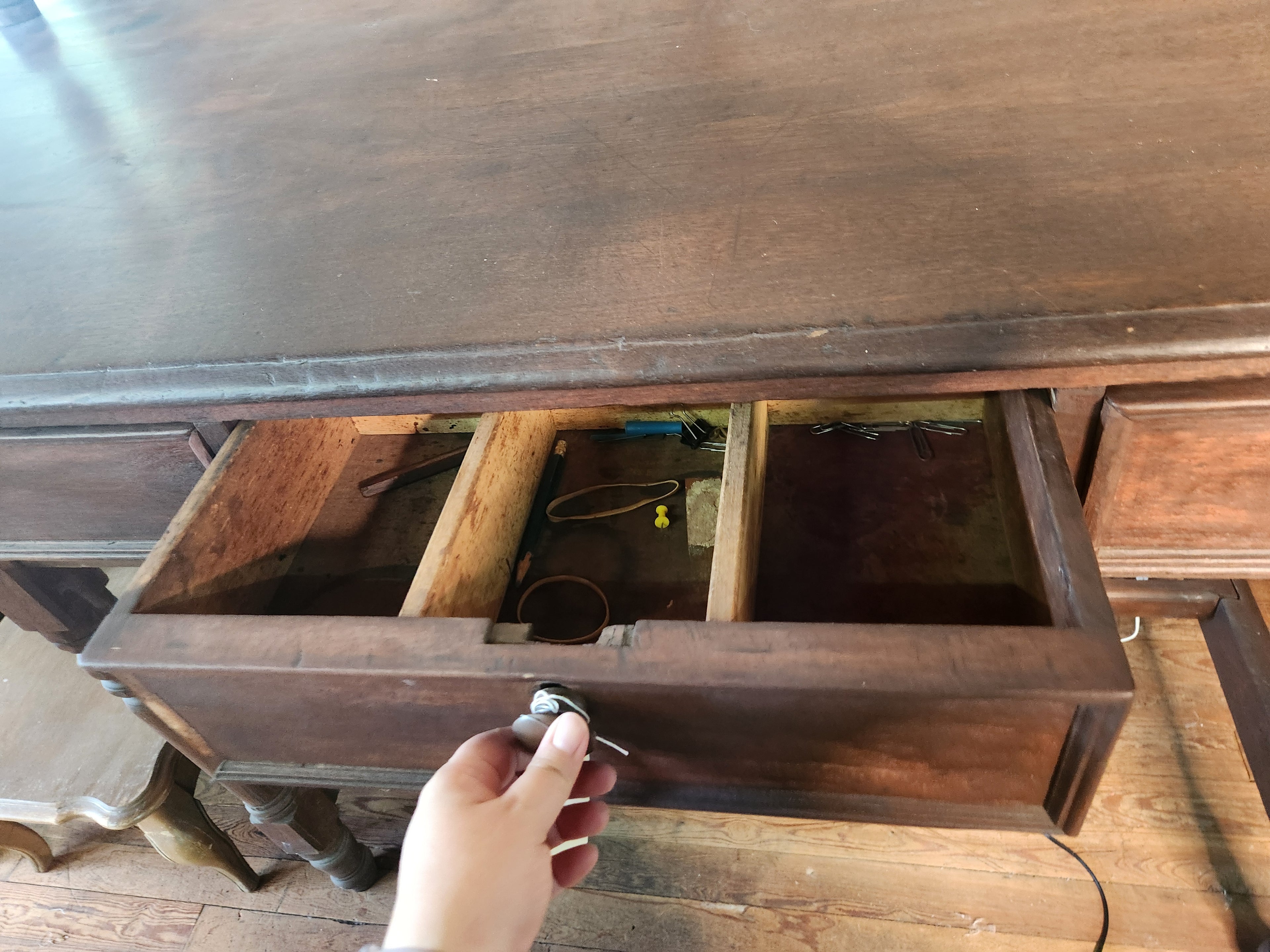 Two-Piece Antique Wooden Desk & Hutch Combo Plantation Desk Clerk's/Postmaster's Desk