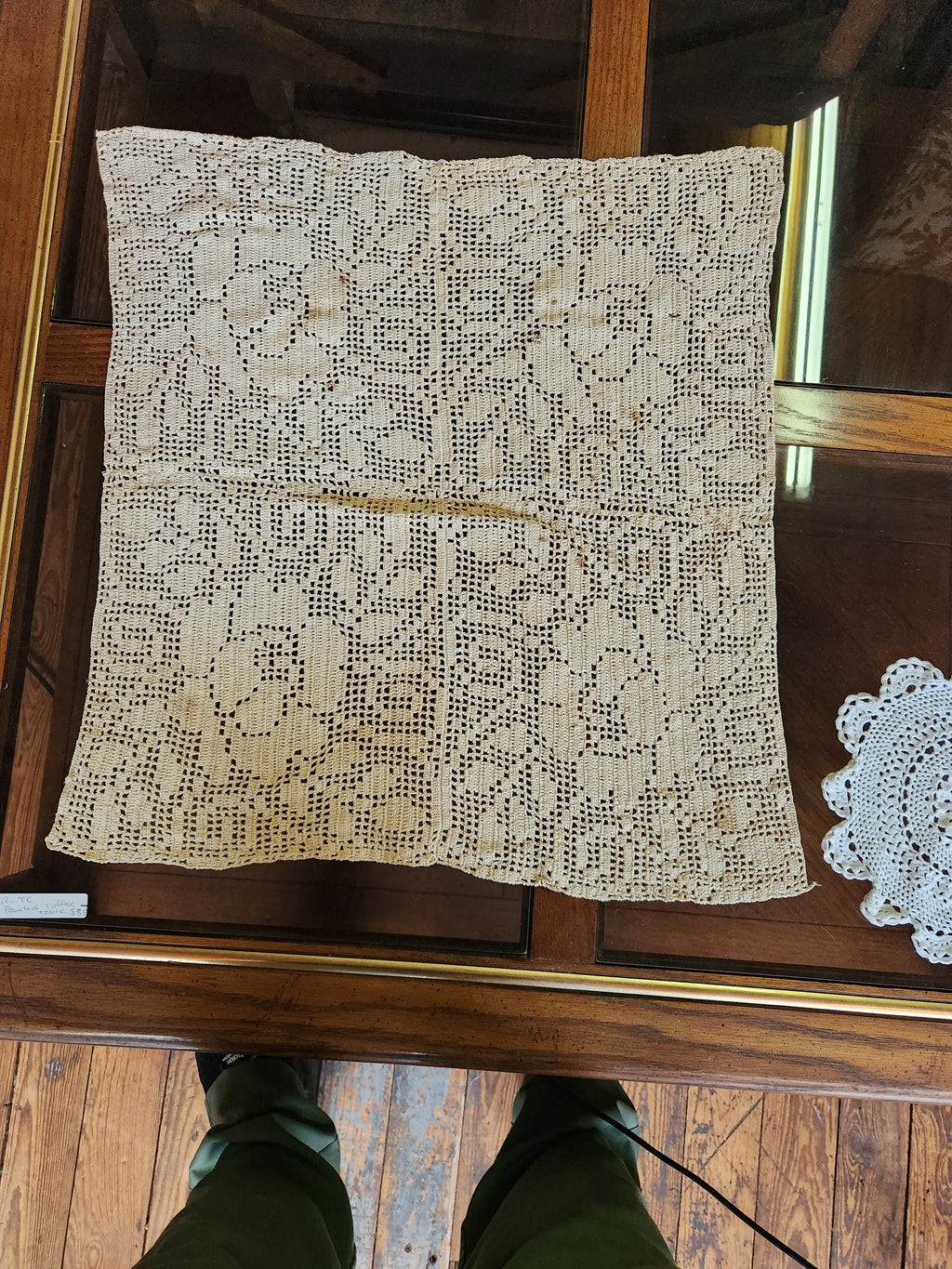 Vintage Hand-Crocheted Ecru Filet Crochet Piece