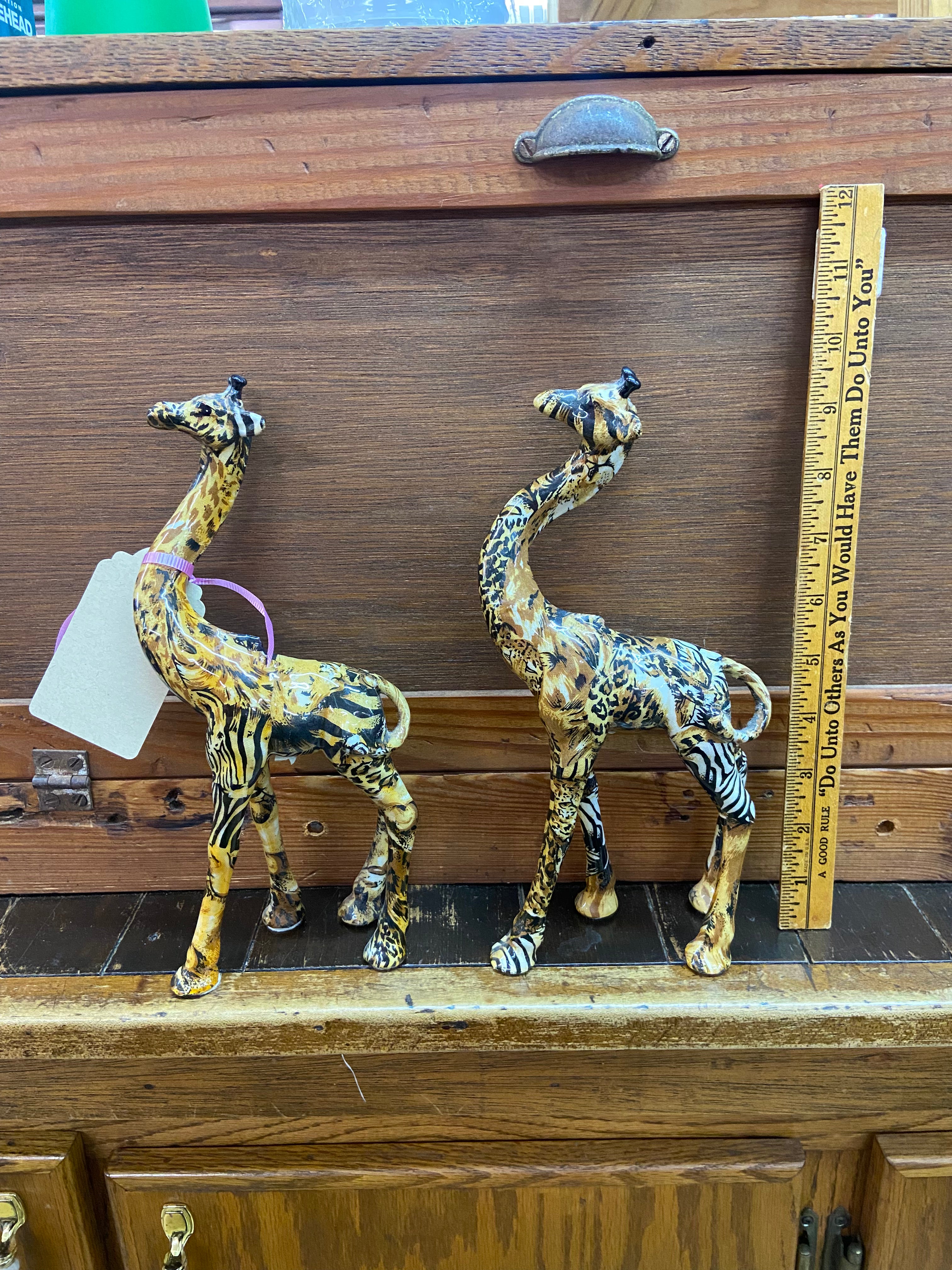 Pair of Vintage La Vie Safari Collection Giraffe Figurines Decoupage